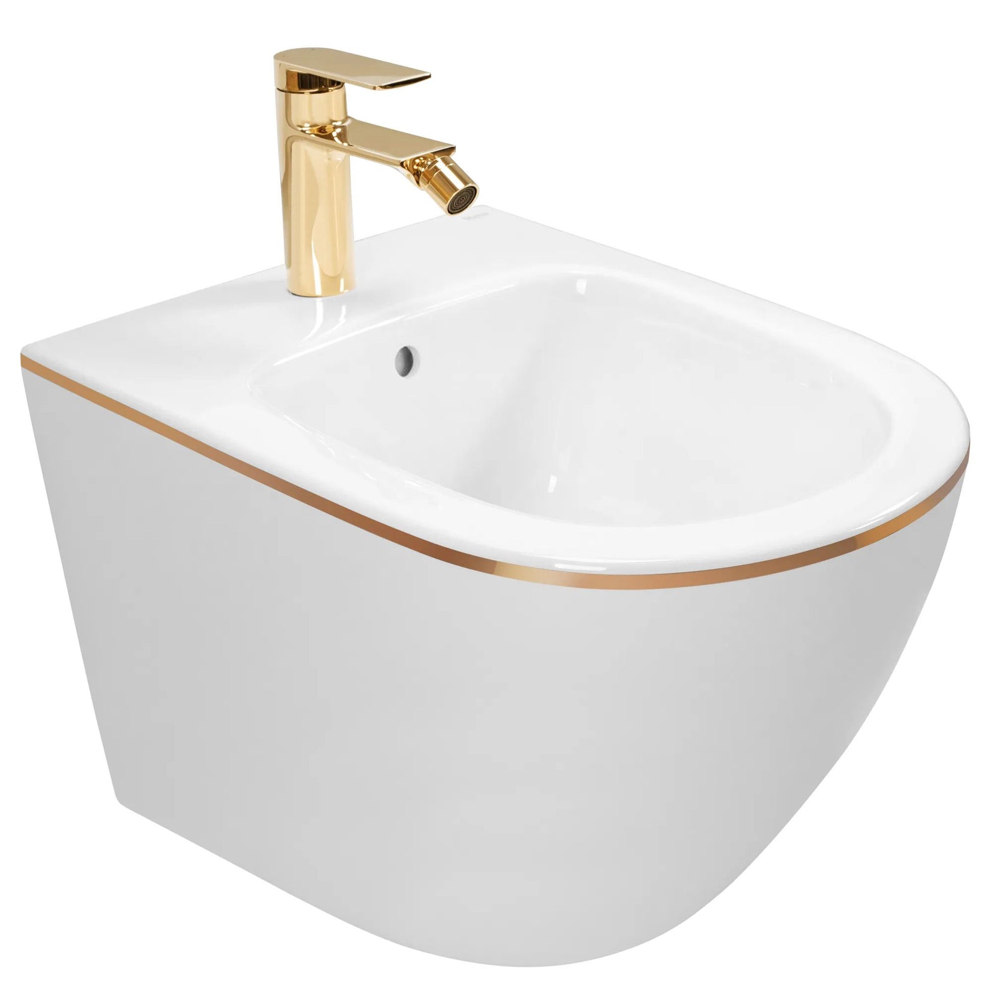 Bideu suspendabil Rea Carlo Mini White Gold Edge Alb cu dunga Aurie  3
