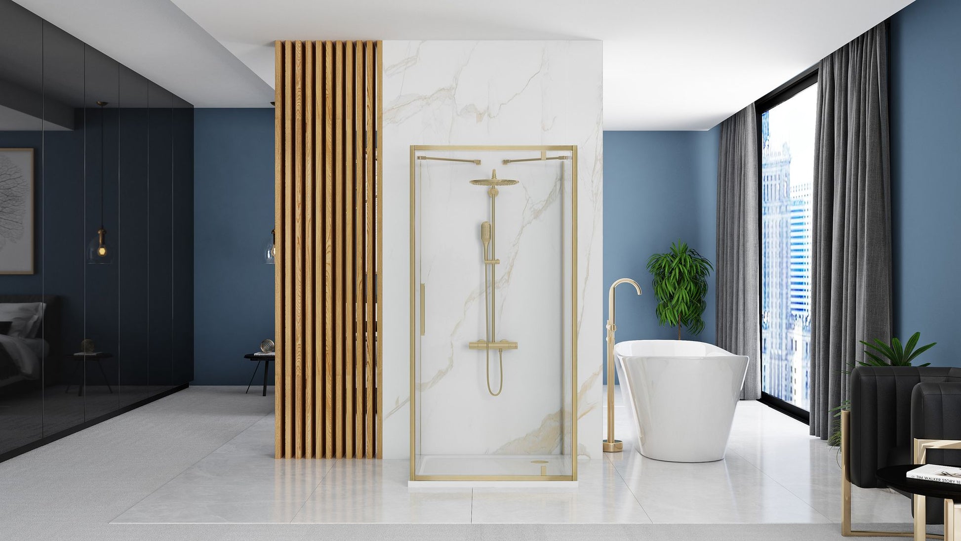 Cabina de dus De colt Rapid Swing Brush Gold Usa:100 x Perete:80 4