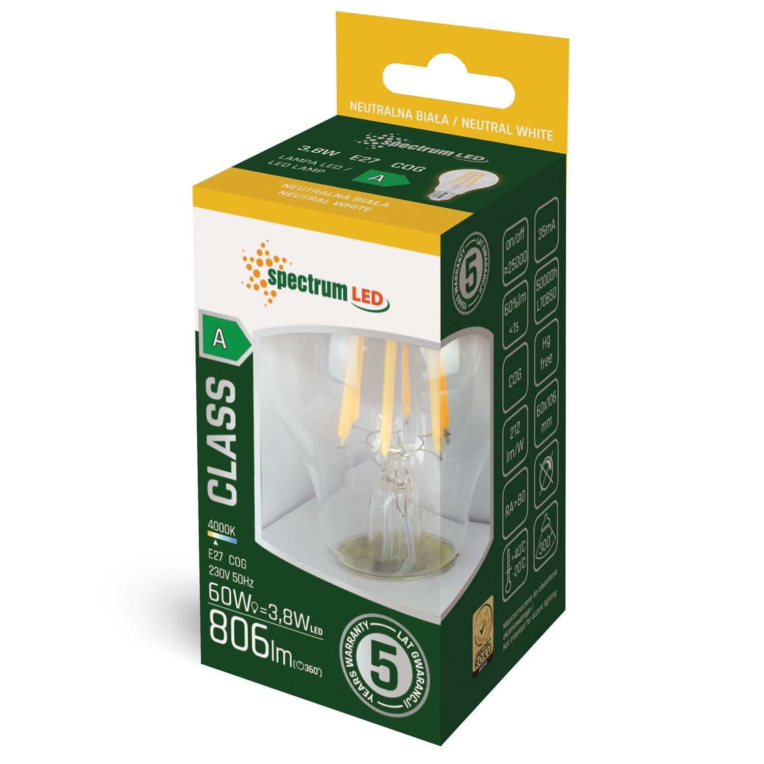 Bec cu LED GLS COG E-27 3,8W WOJ+14640  3