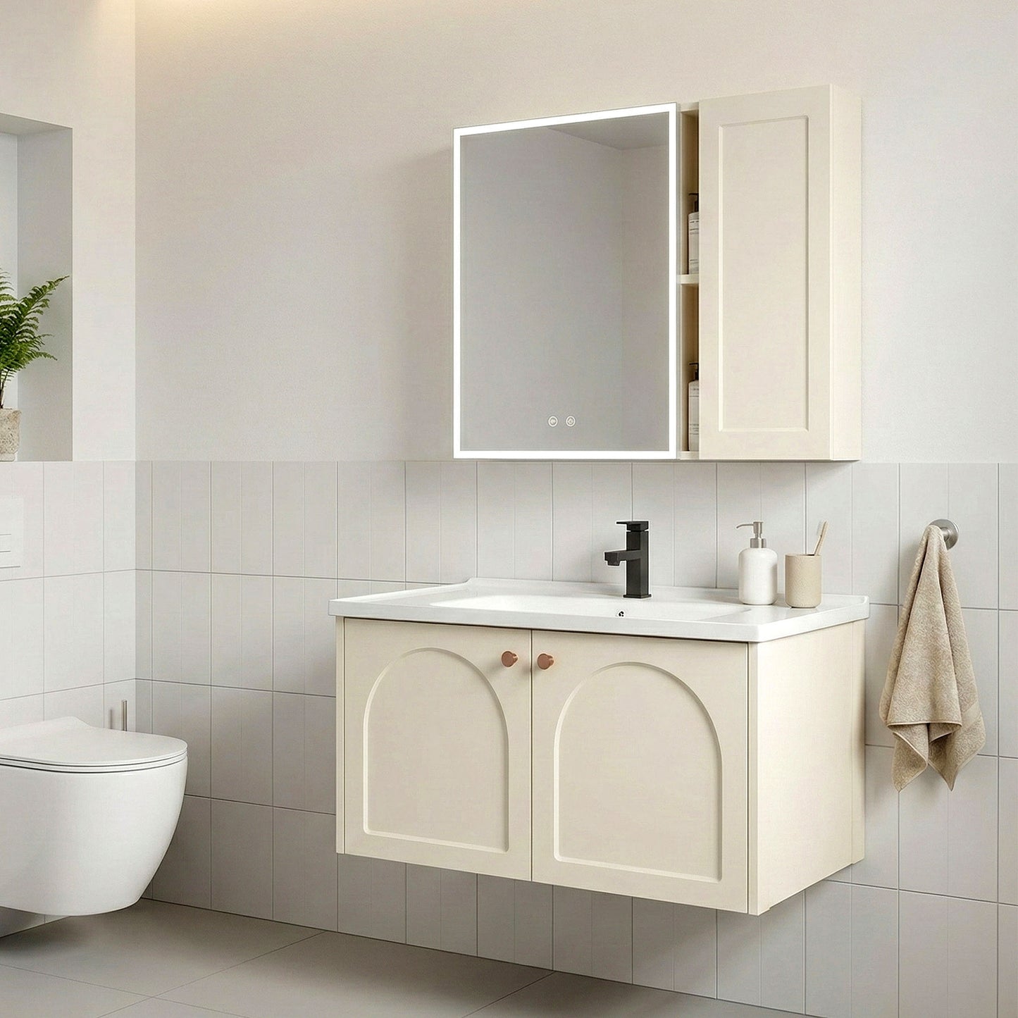 Set mobilier de baie cu lavoar Denver 80cm Creme  3