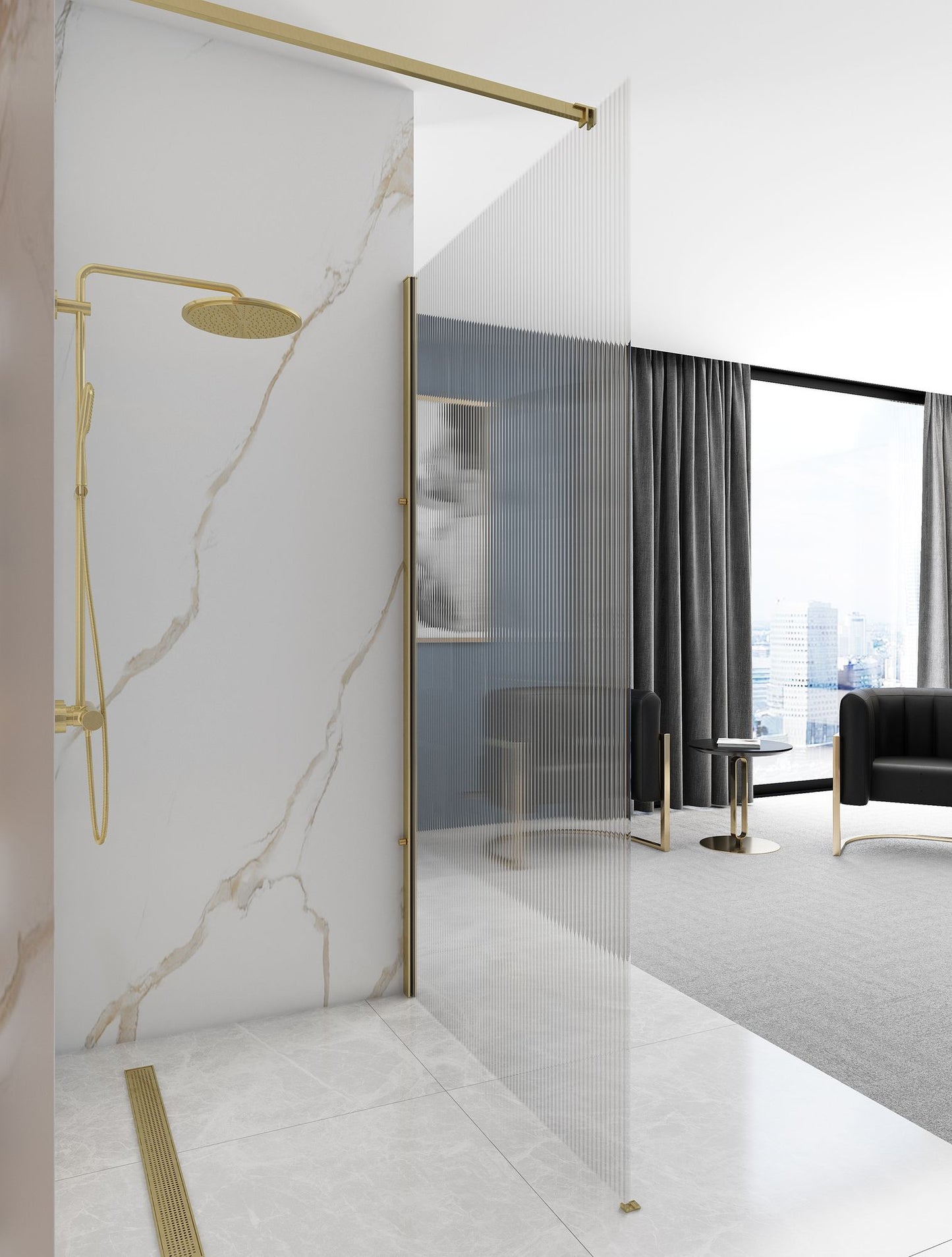 Paravan de dus Rea Aero Intimo Gold Brush 90 5