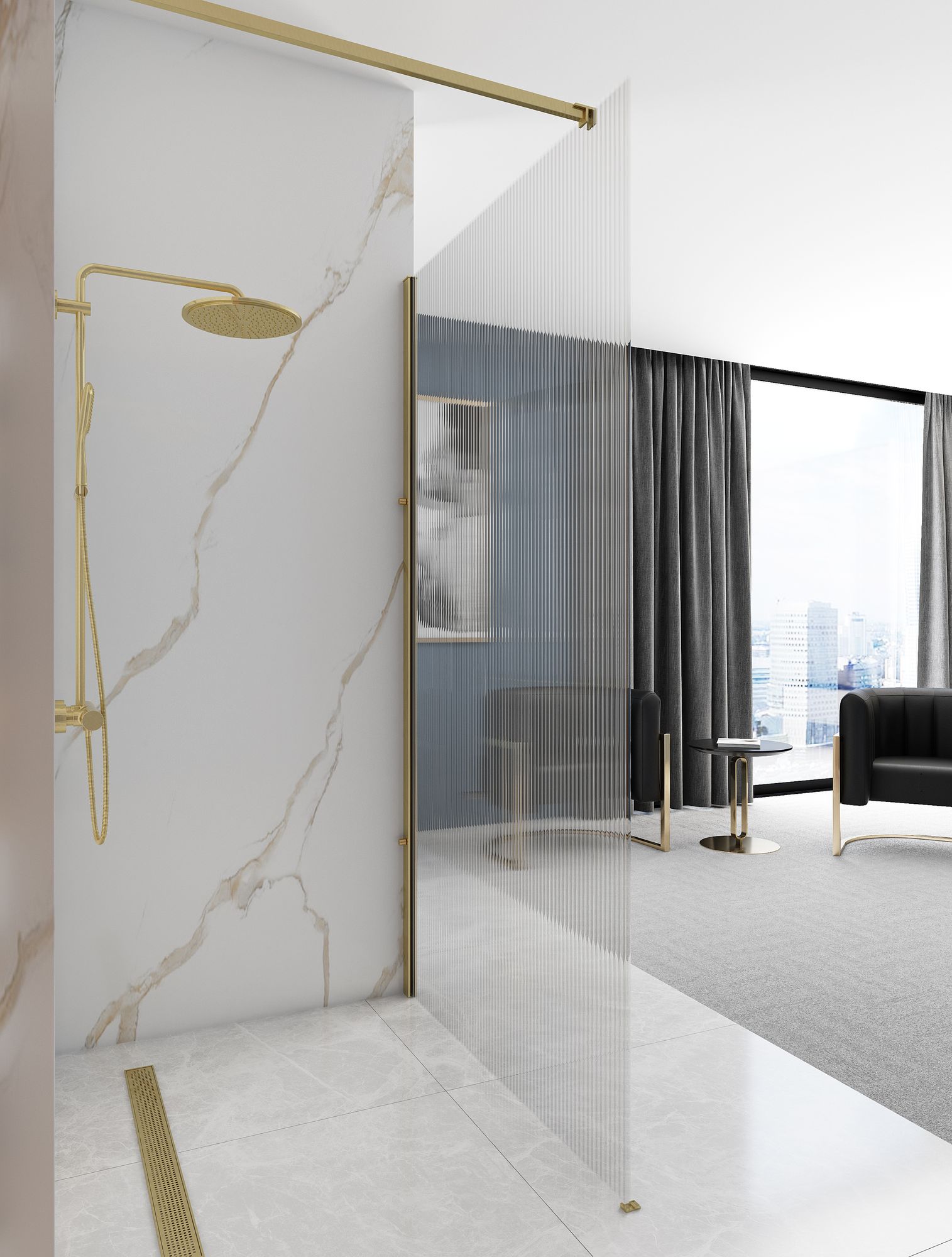 Paravan de dus Rea Aero Intimo Gold Brush 90 5