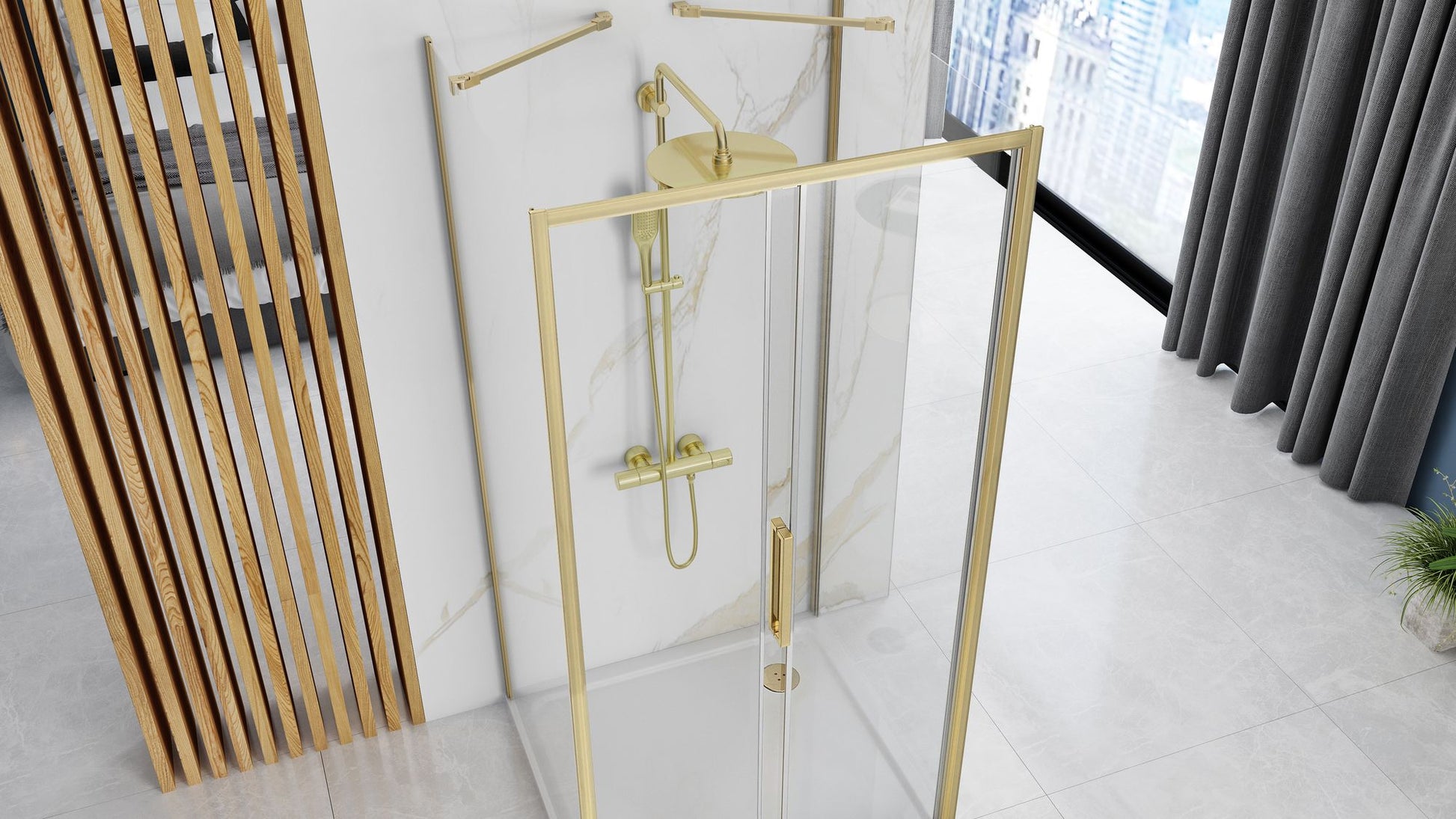 Cabina de dus de perete REA Rapid Slide  Brush Gold Usa: 140 Perete: 80 5