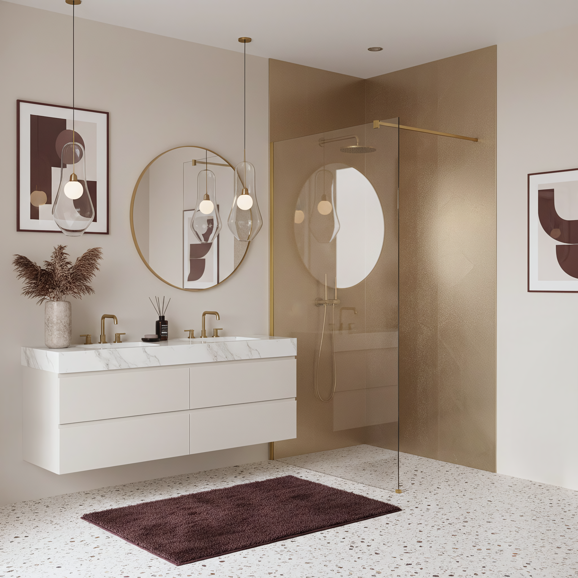 Paravan De Dus Rea Flexi Transparent / Brush Gold 140  5