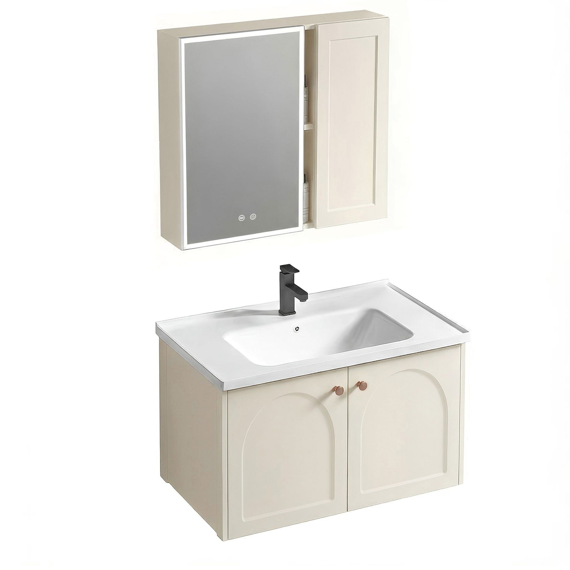 Set mobilier de baie cu lavoar Denver 80cm Creme  7