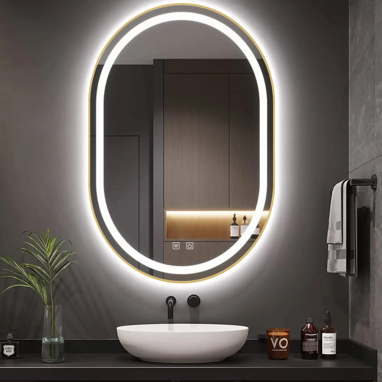 Oglindă LED OLL 60x90 cm Brush Gold  2