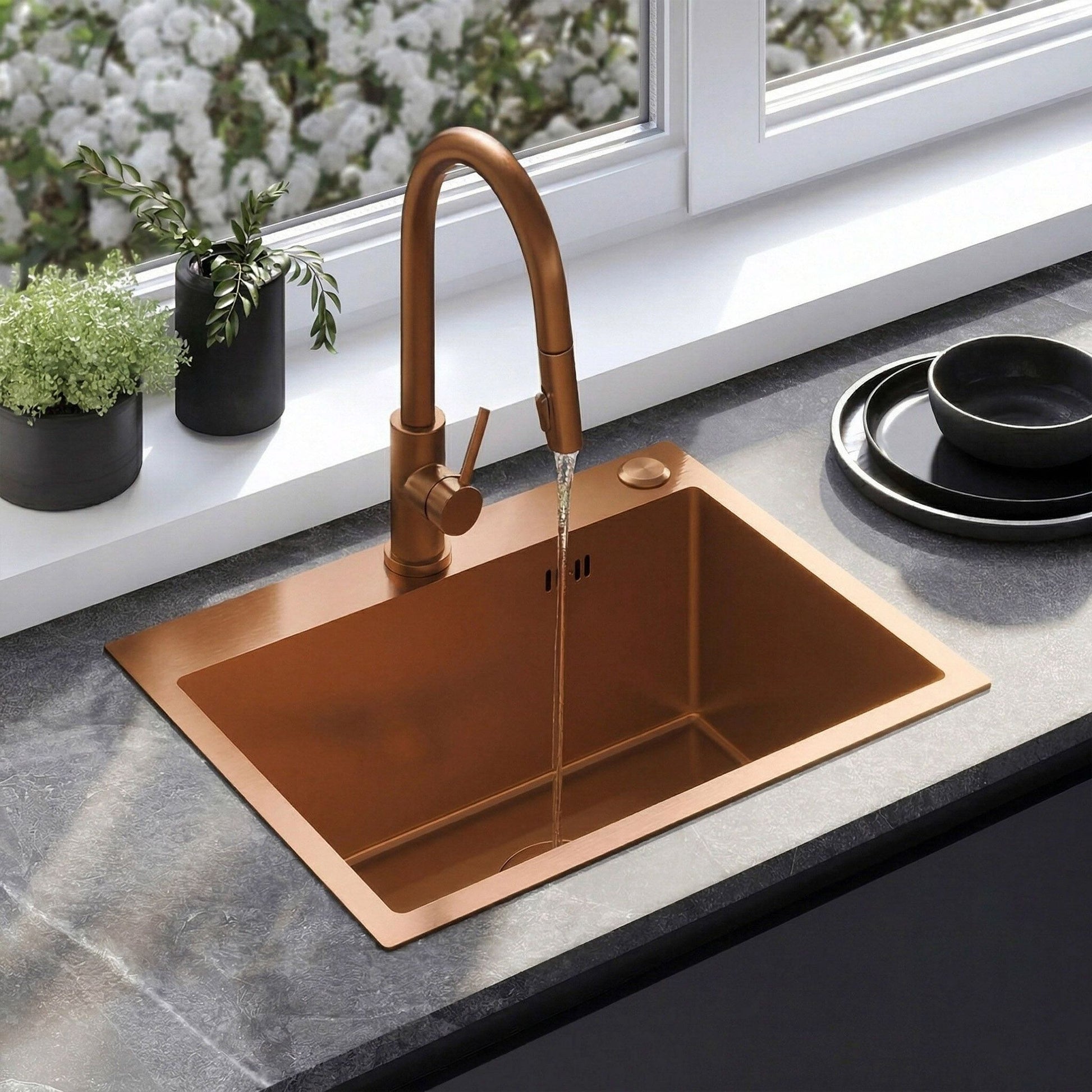 Chiuvetă Din Oțel Cu Set De Accesorii 3 Buc. REA Liam Brush Copper Accesorii Bej 3