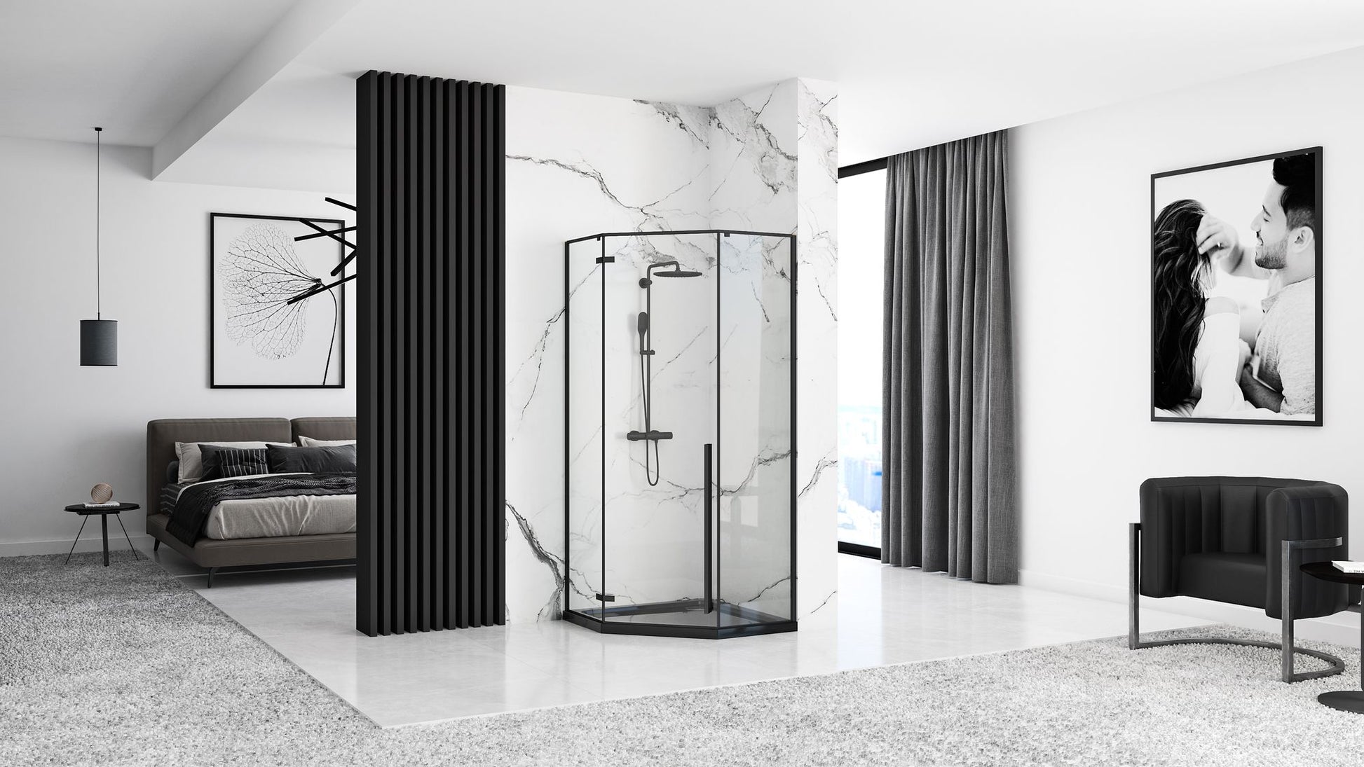 Cadita de dus Diamond Black 90x90 cm negru  8