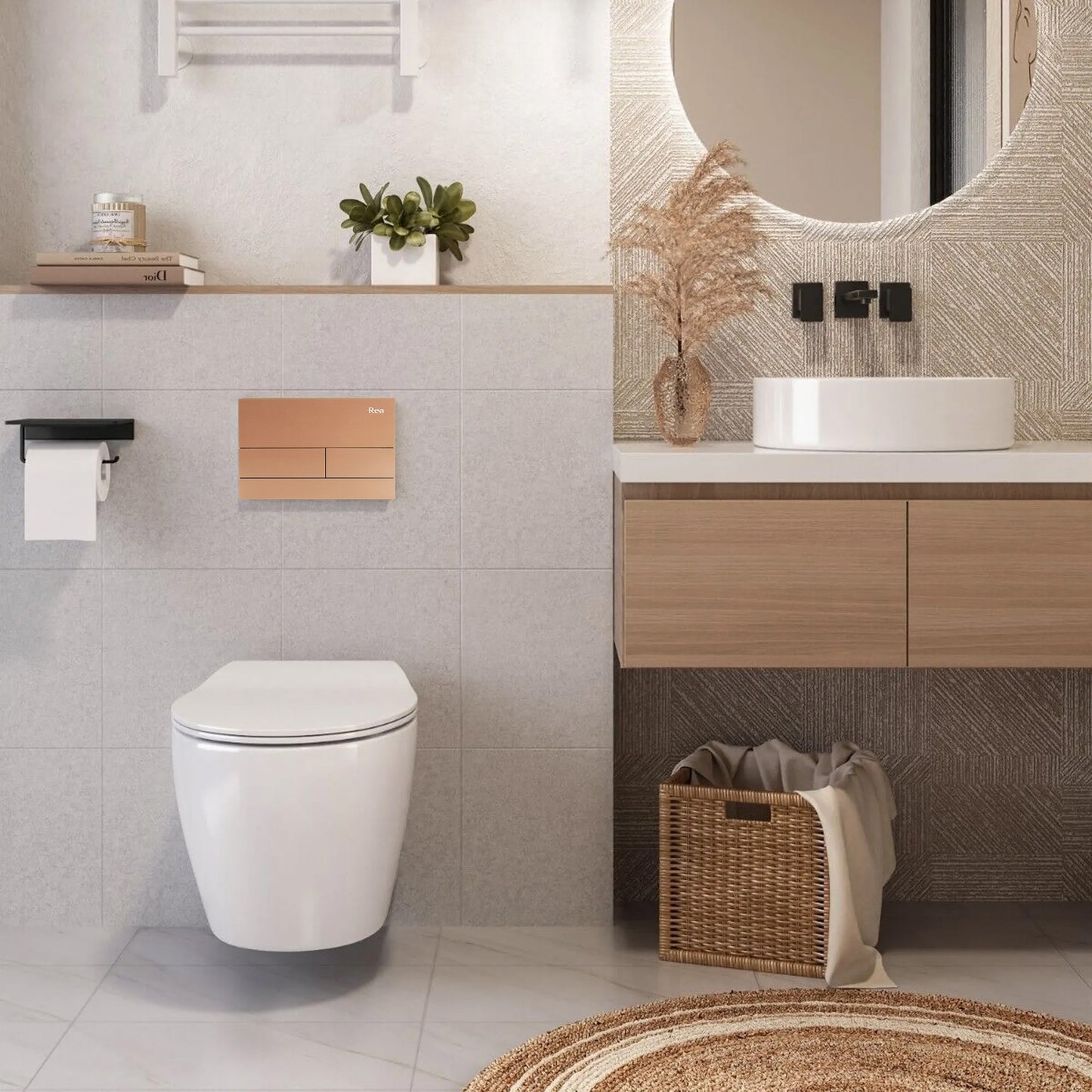 Cadru WC încastrat K011A-Q Rea cu buton T Brush Copper/Rose Gold  2