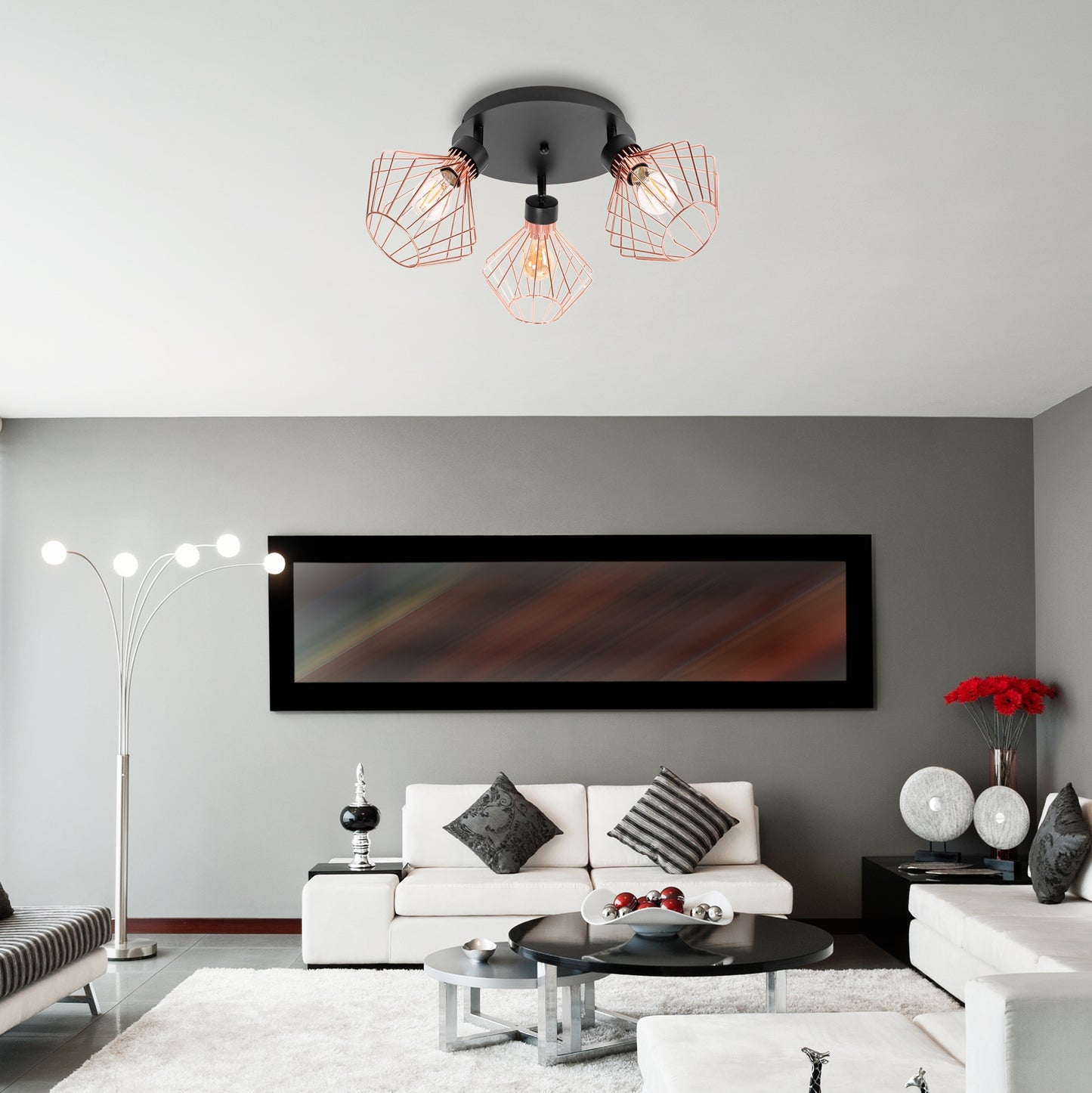 Lampă Metalică Loft Plafon Trandafir Negru APP536-3C  4