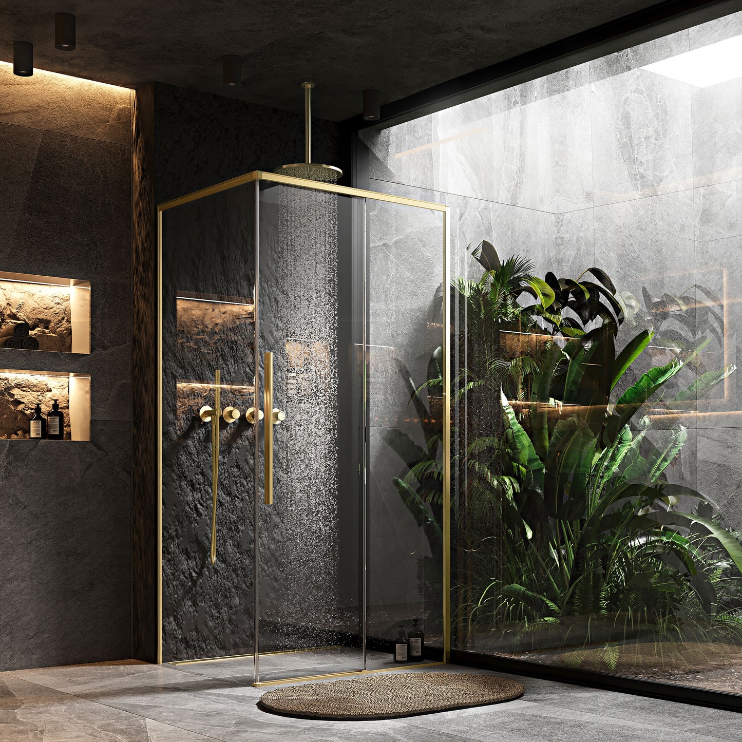 Cabina de dus SOLAR GOLD Brush 90x90 cm cu cadita Savoy black 3