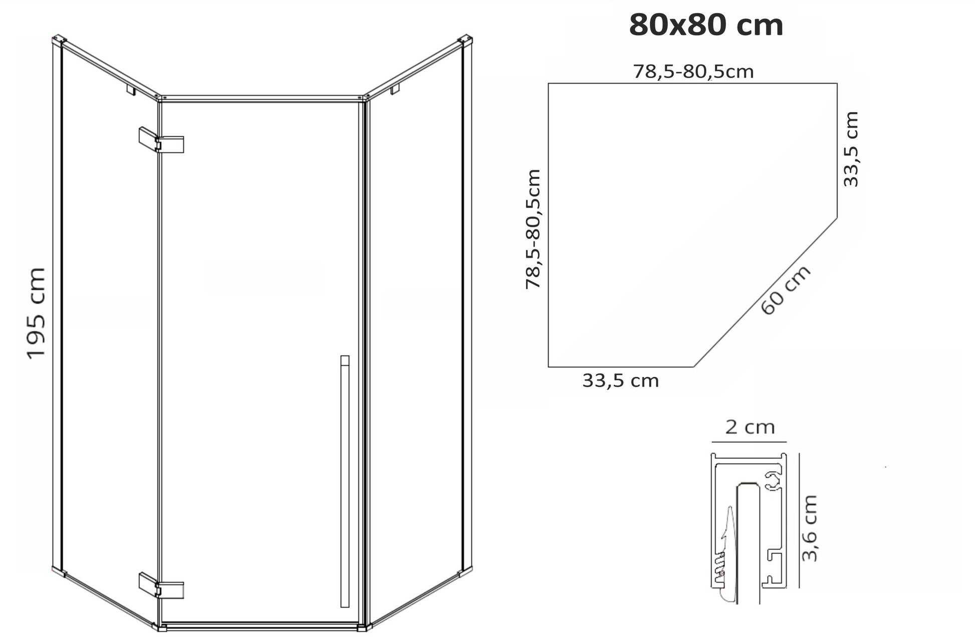 Cabina de dus DIAMOND BLACK MAT 80x80 cm fara cadita 14