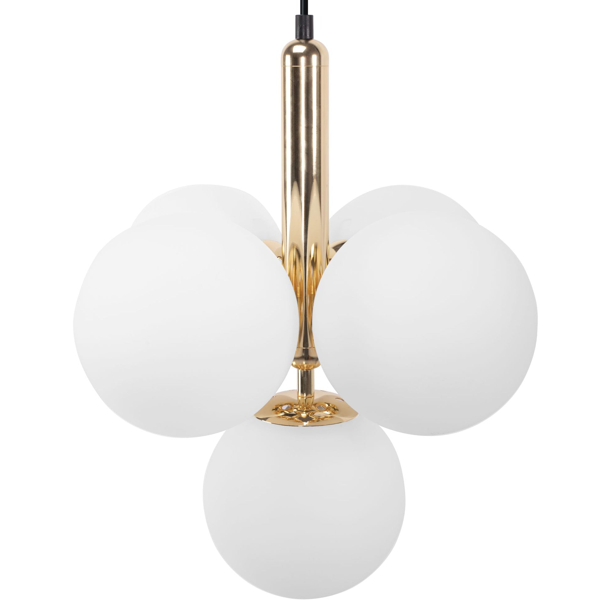 LAMPA SUFITOWA WISZĄCA ZŁOTA Z BIAŁYMI KULAMI APP1574-5CP 2