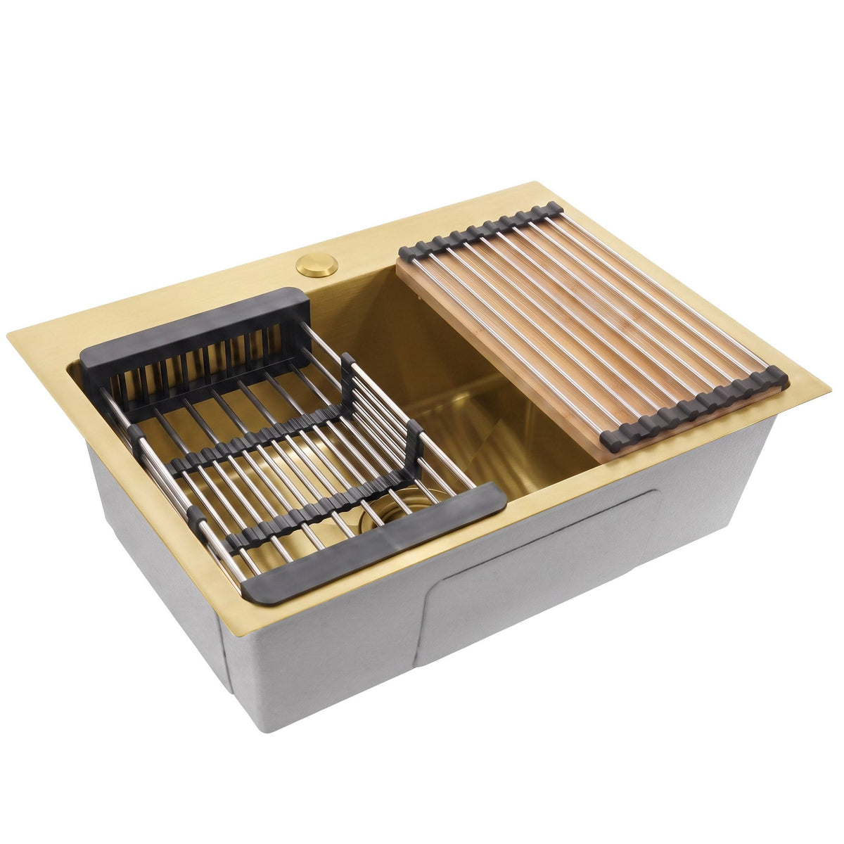 Chiuvetă Din Oțel Cu Set De Accesorii 3 Buc. REA Liam Brush Gold Accesorii Gri 1