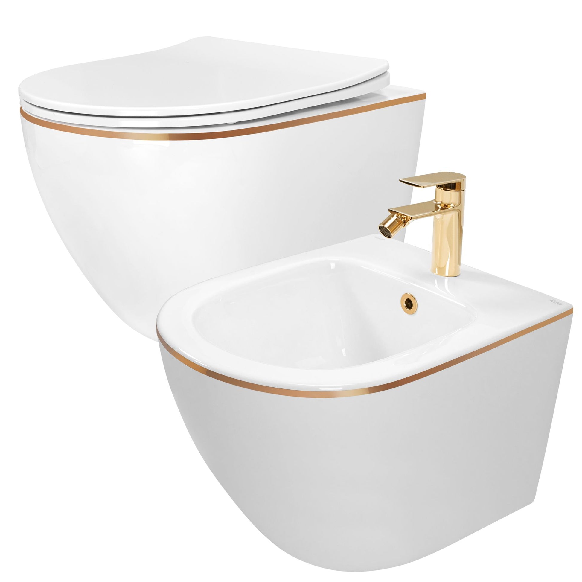 Set vas WC CARLO Mini Flat + bidet CARLO Mini White Gold Edge 1
