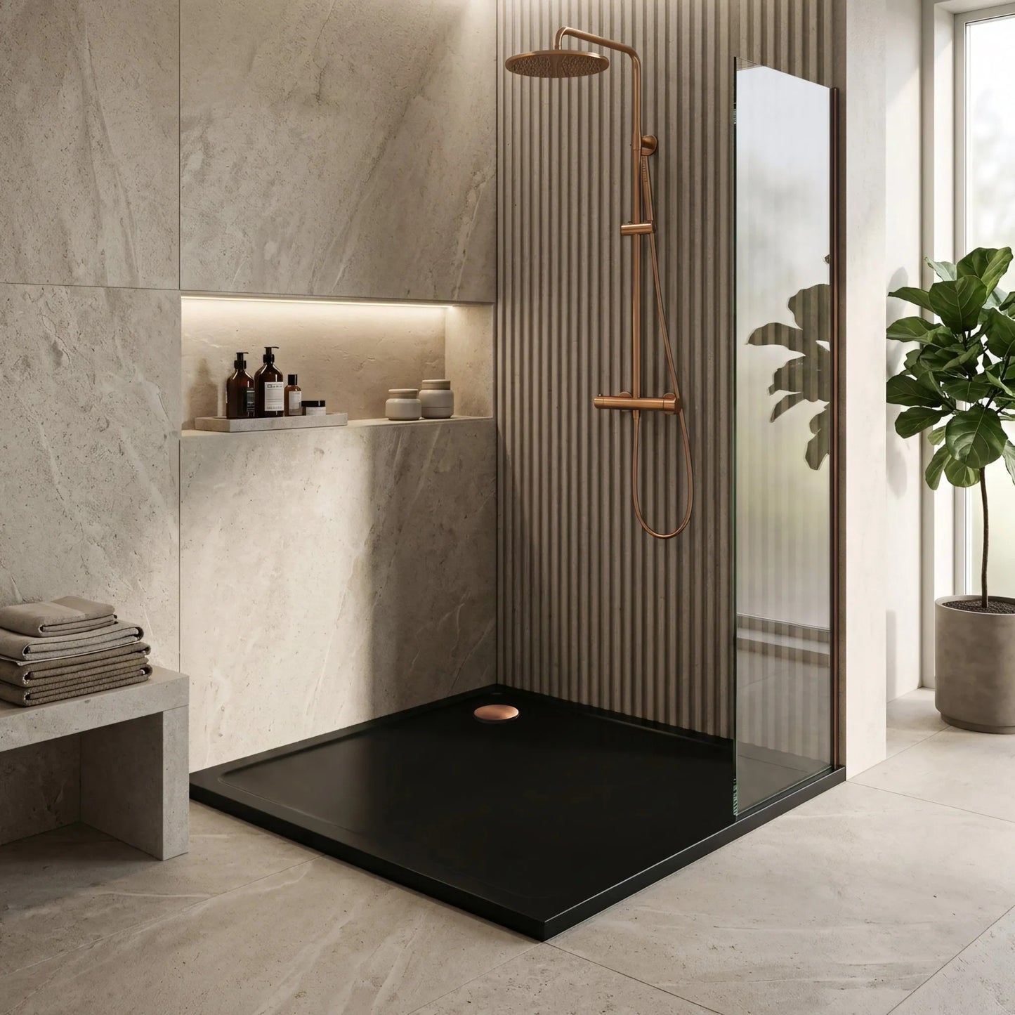 Cada pentru dus din acril Rea Savoy negru 90x90 Capac cupru periat 5