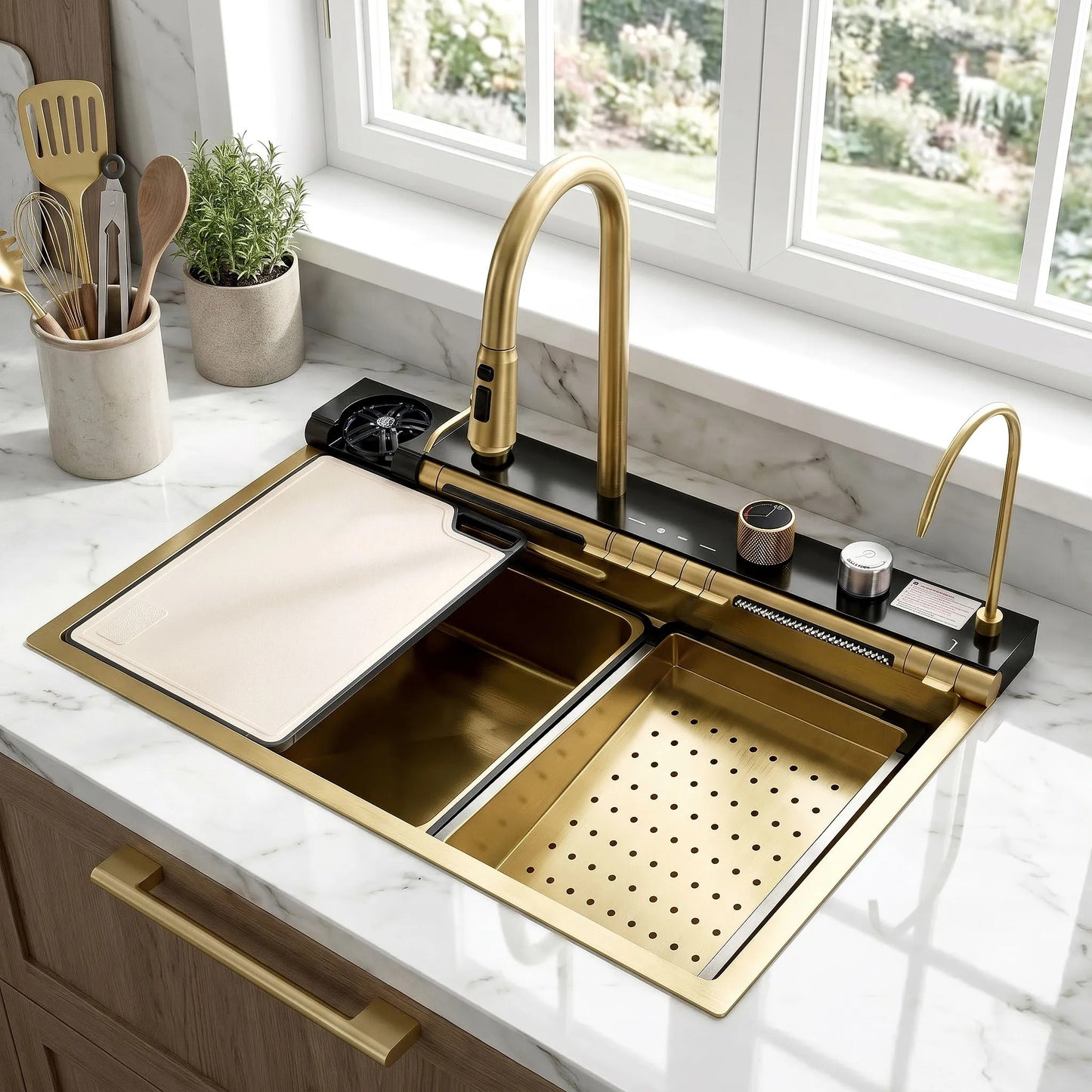 Chiuvetă multifuncțională din oțel 10 în 1 REA Alonzo Brush Gold  5