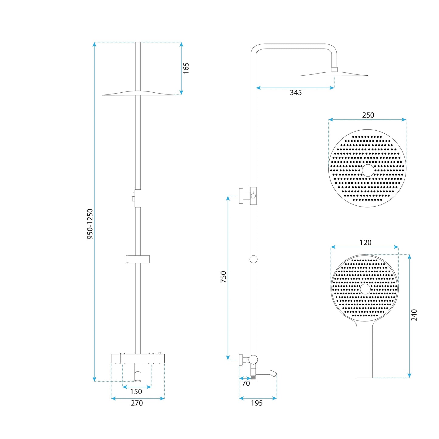 Coloana de dus cu termostat Lungo Diamond Copper  5