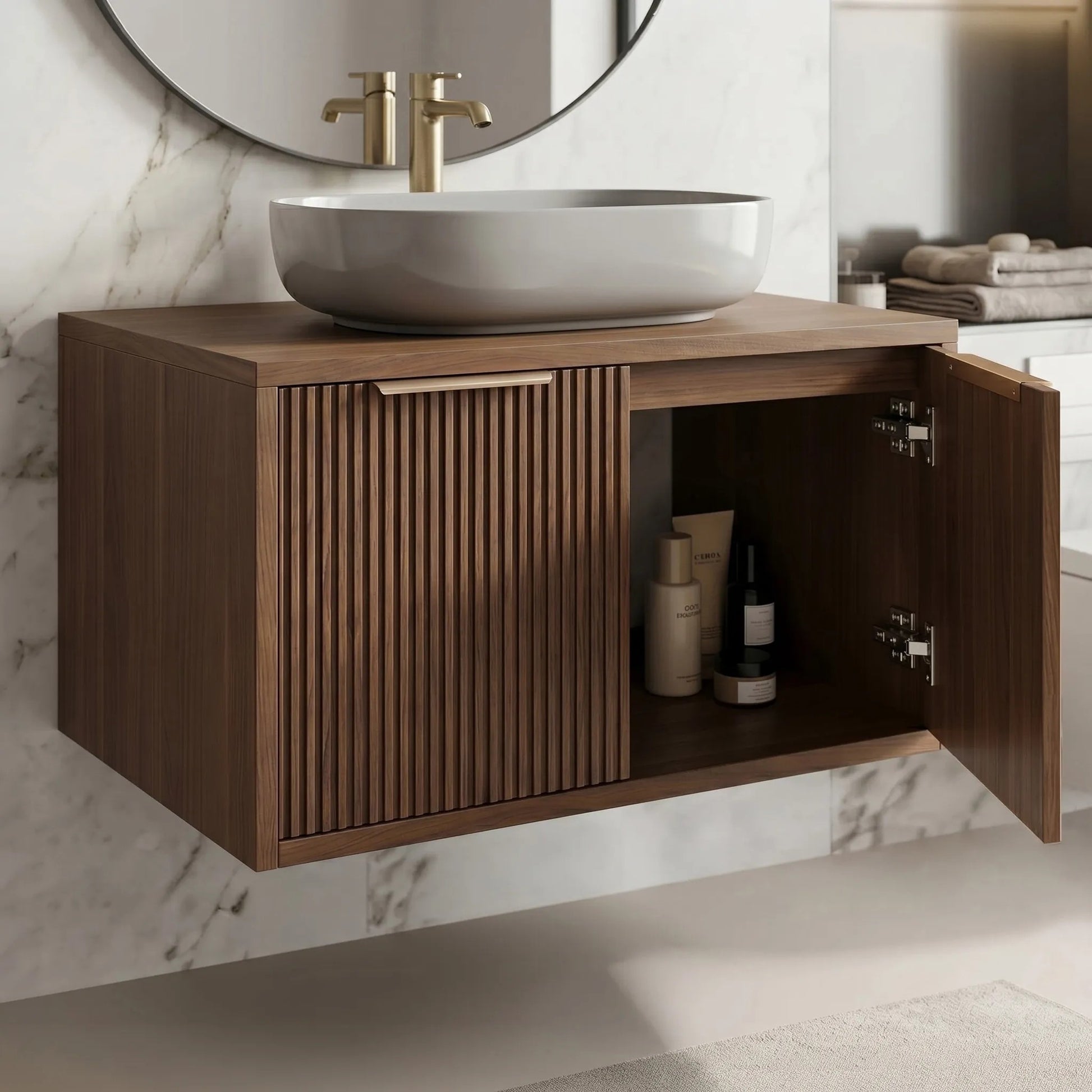 Dulap baie pentru lavoar Rea Core 80cm Brown  5