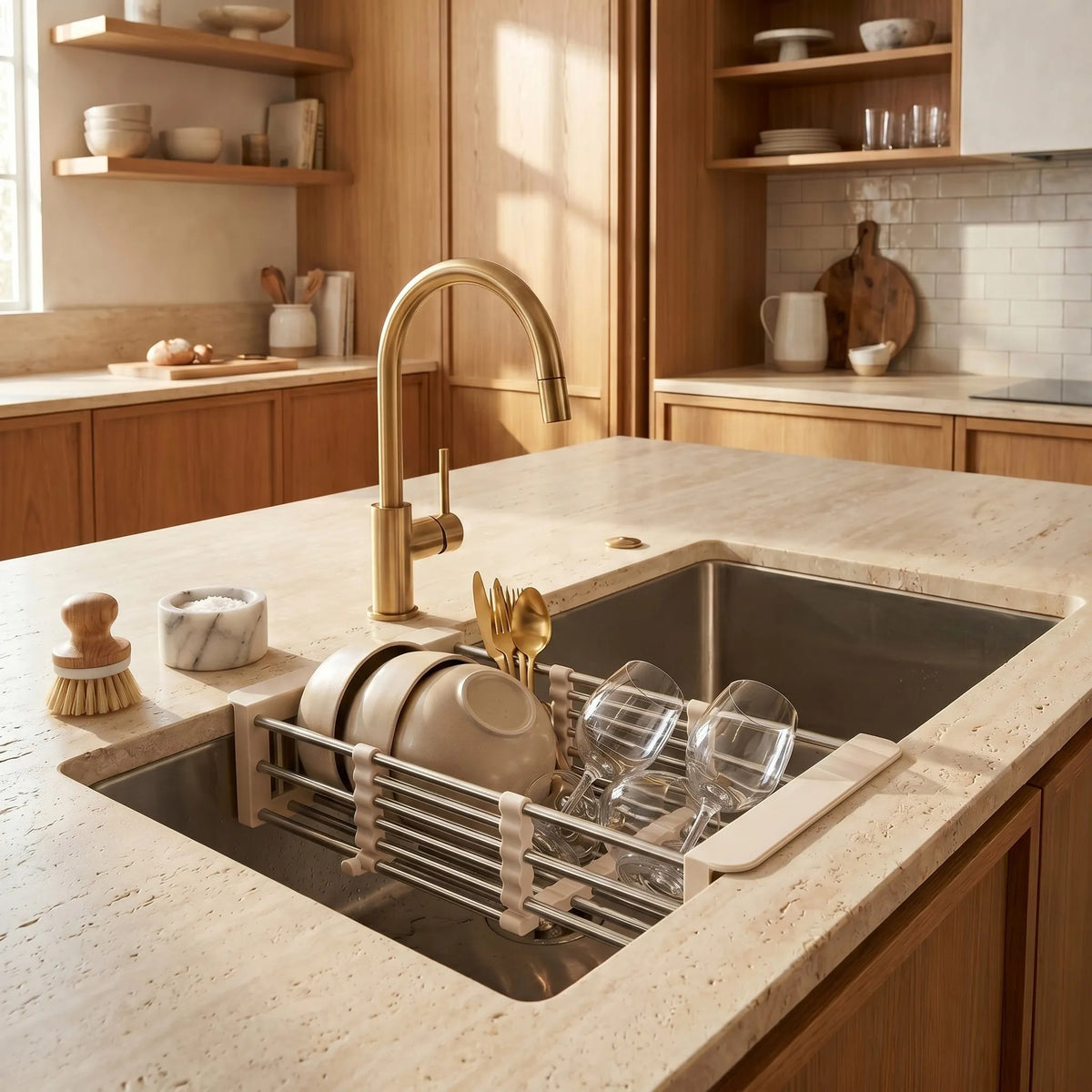 Suport Telescopic Pentru Scurgerea Vaselor Pe Chiuvetă REA P14487B Beige 5