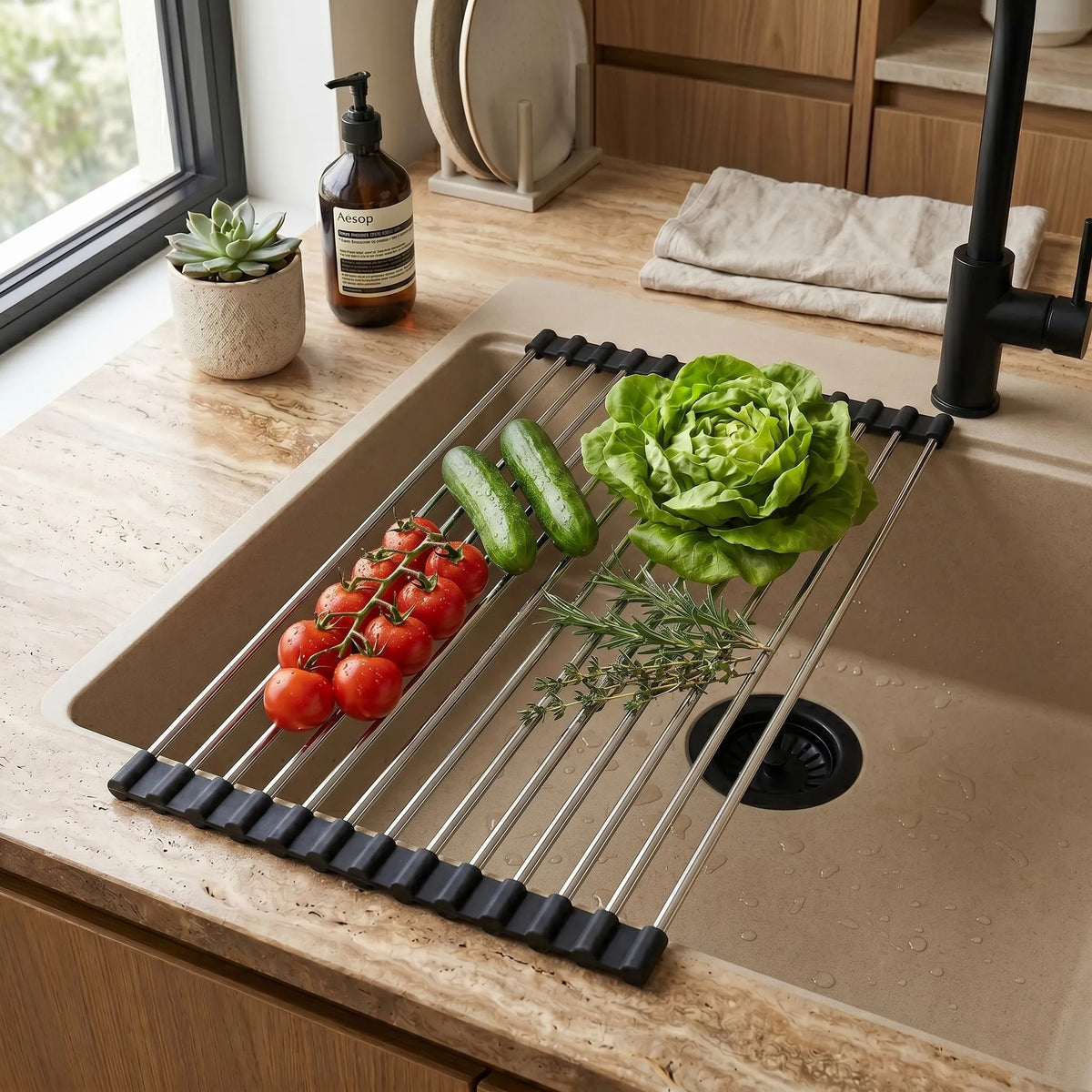 Suport Rulabil Pentru Scurgerea Vaselor Pe Chiuvetă REA P12298 Black 5