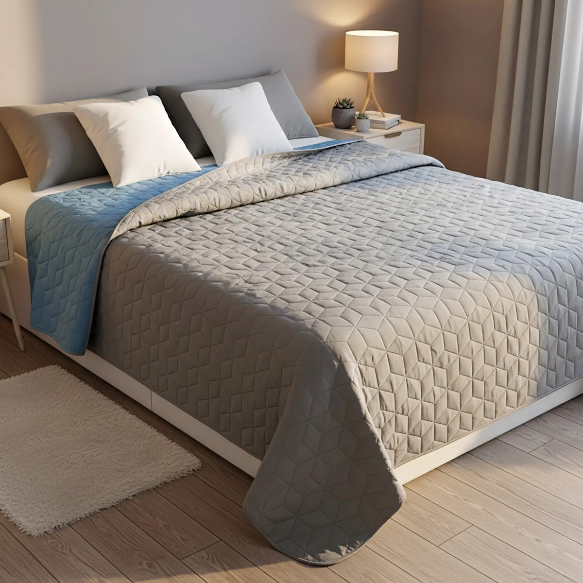 Cuvertura Cu Doua Fete Matlasata Diamante L.Grey / Blue 220x240 5