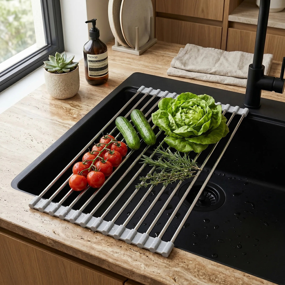Suport Rulabil Pentru Scurgerea Vaselor Pe Chiuvetă REA P12298A Grey 5