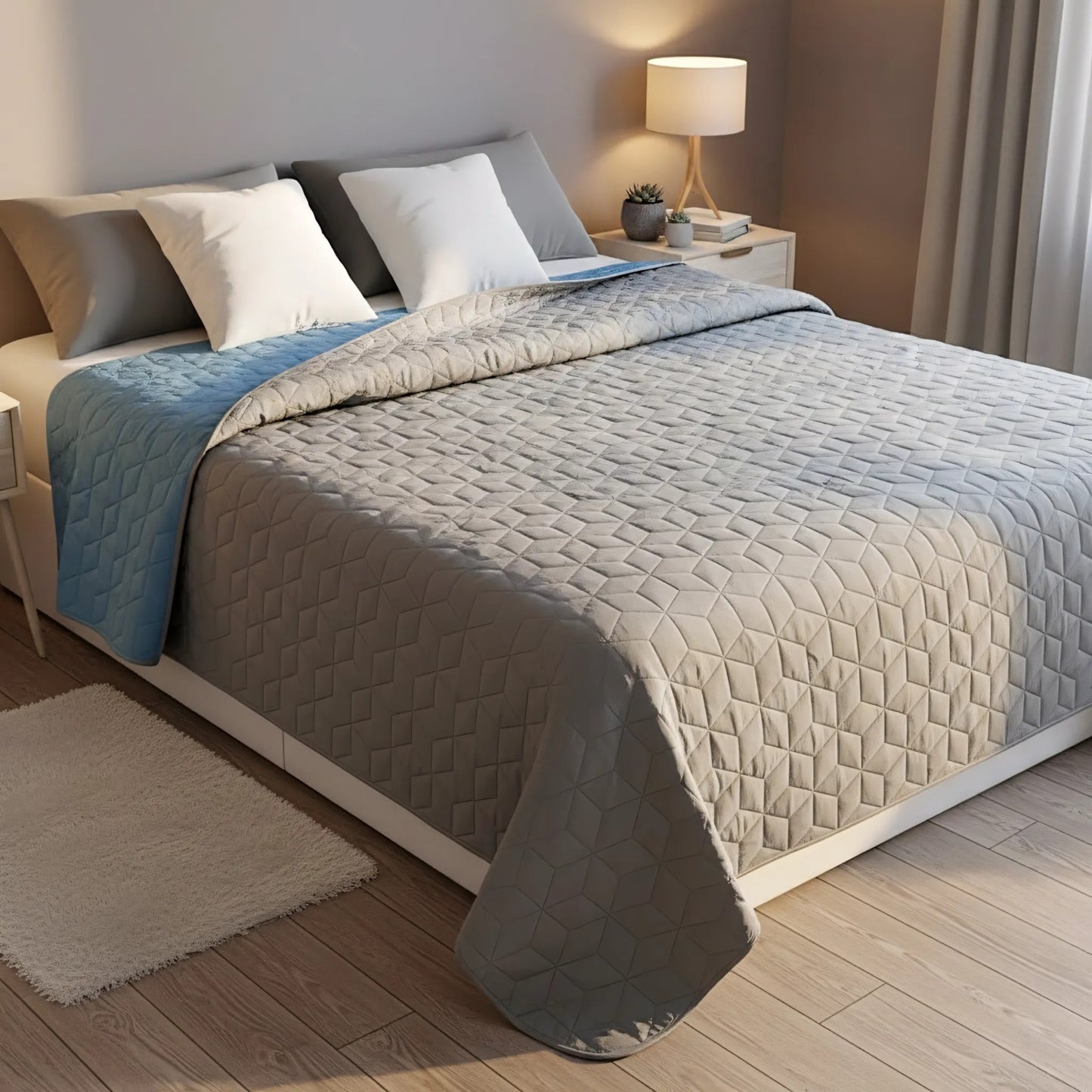 Cuvertura Cu Doua Fete Matlasata Diamante L.Grey / Blue 200x220 5