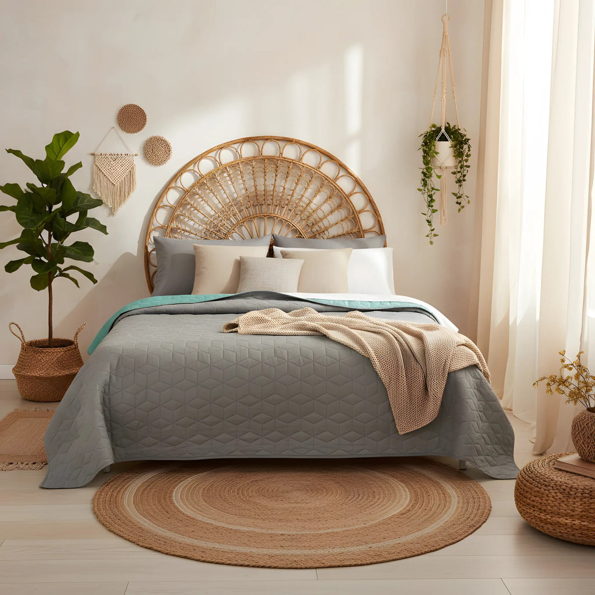 Cuvertura Cu Doua Fete Matlasata Diamante Mint / L.Grey 200x220 5