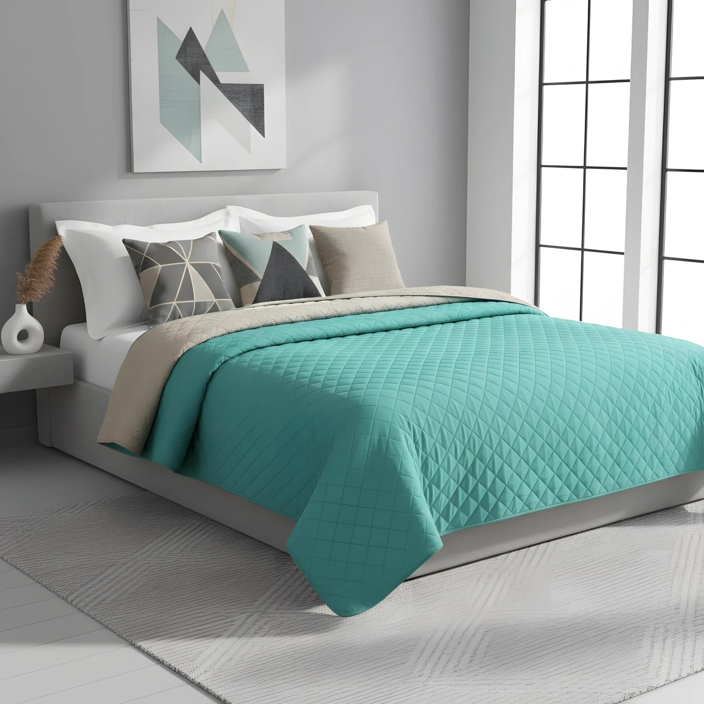 Cuvertura Cu Doua Fete Matlasata Inez Bej-Menta 200x220 5