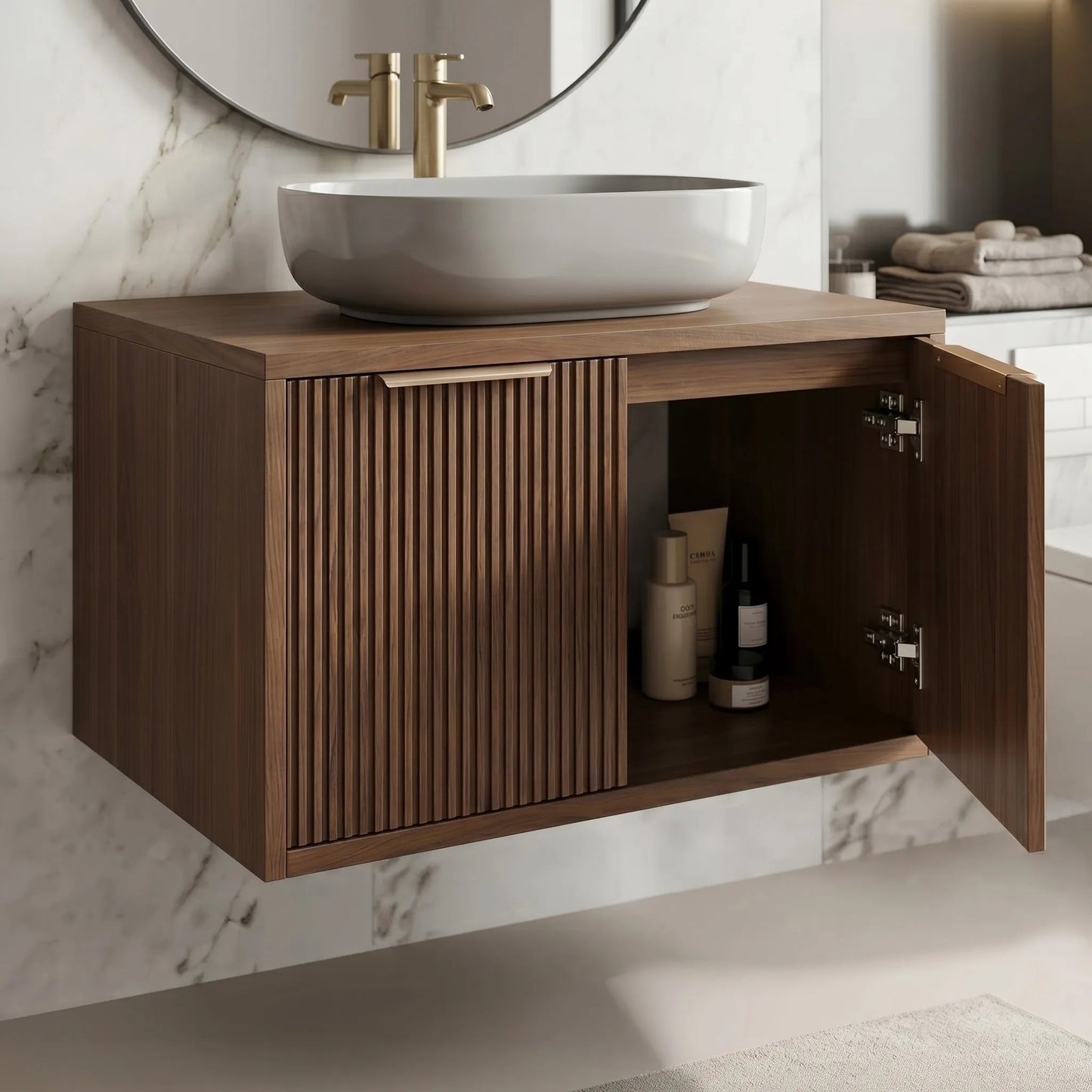 Dulap baie pentru lavoar Rea Core 60cm Brown  5