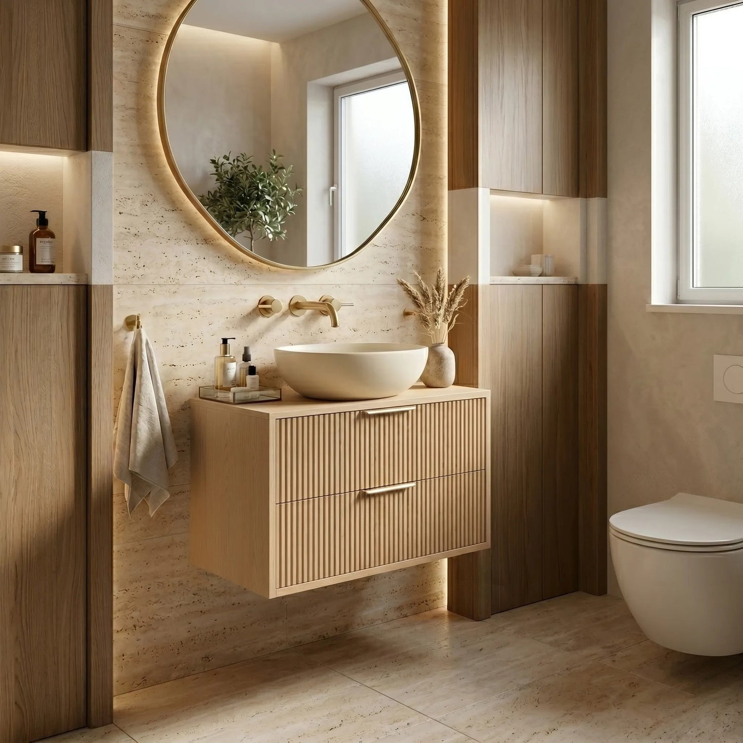 Dulap baie pentru lavoar Rea Mono 60cm Beige  5
