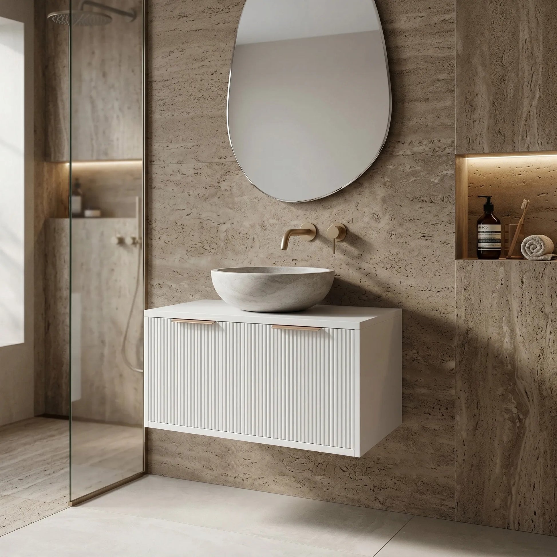 Dulap baie pentru lavoar Rea Core 80cm White  5