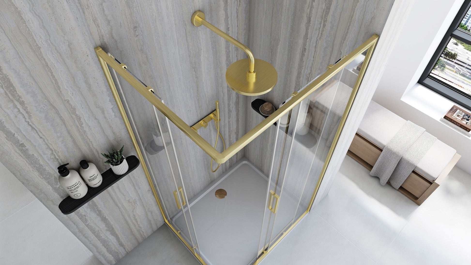 Cabină De Duș Rea City 80x100 Cm Brush Gold cu cadita Savoy 5