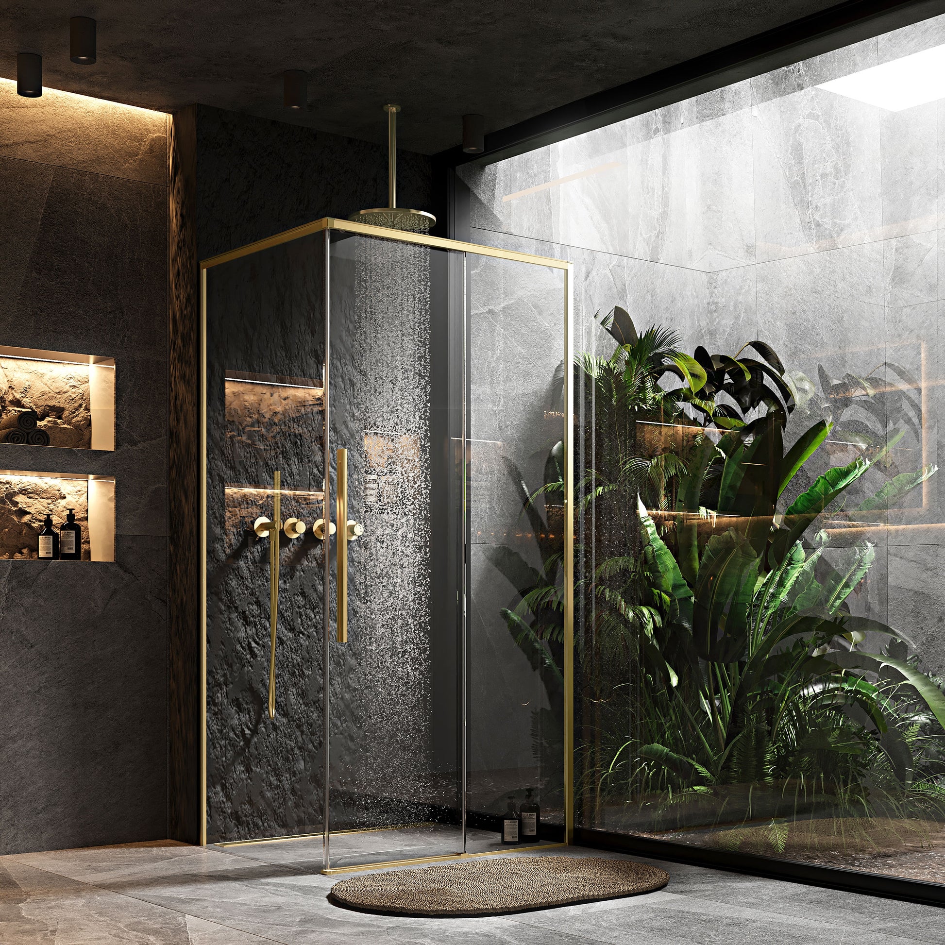 Cabina de dus SOLAR GOLD Brush 100x80cm cu cadita Savoy black 2