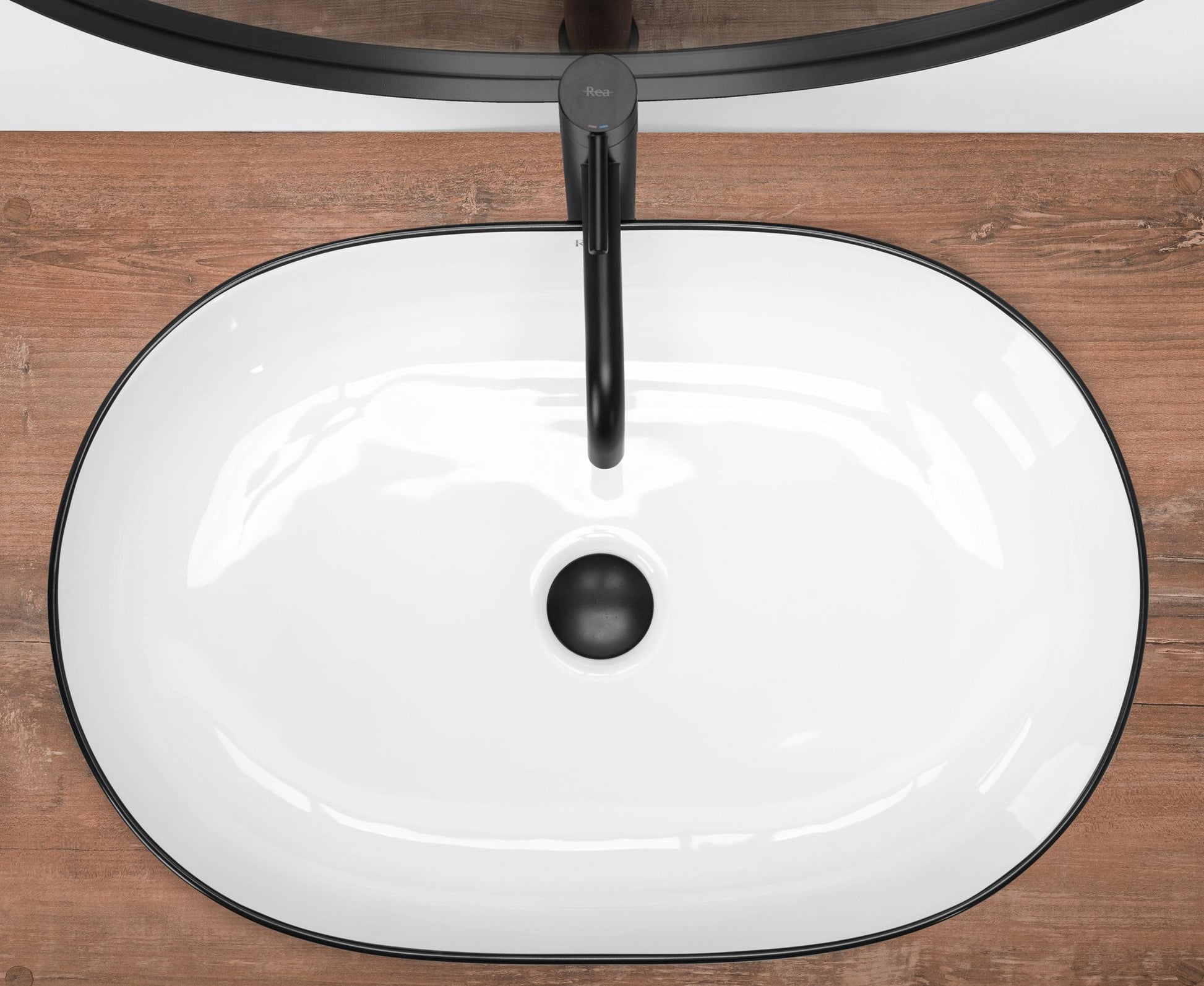 Lavoar ceramic pentru blat Rea CLEO white Black edge 4