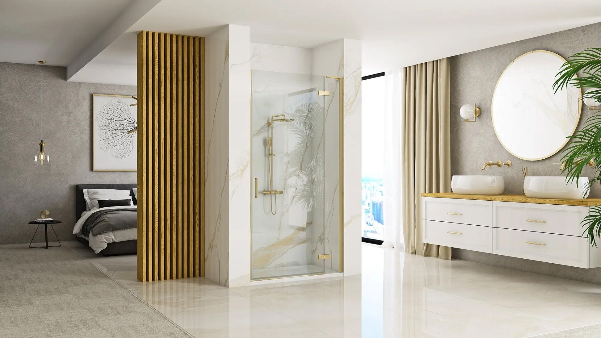 Ușă de duș Rea Hugo 80 Gold Brush + profil  2