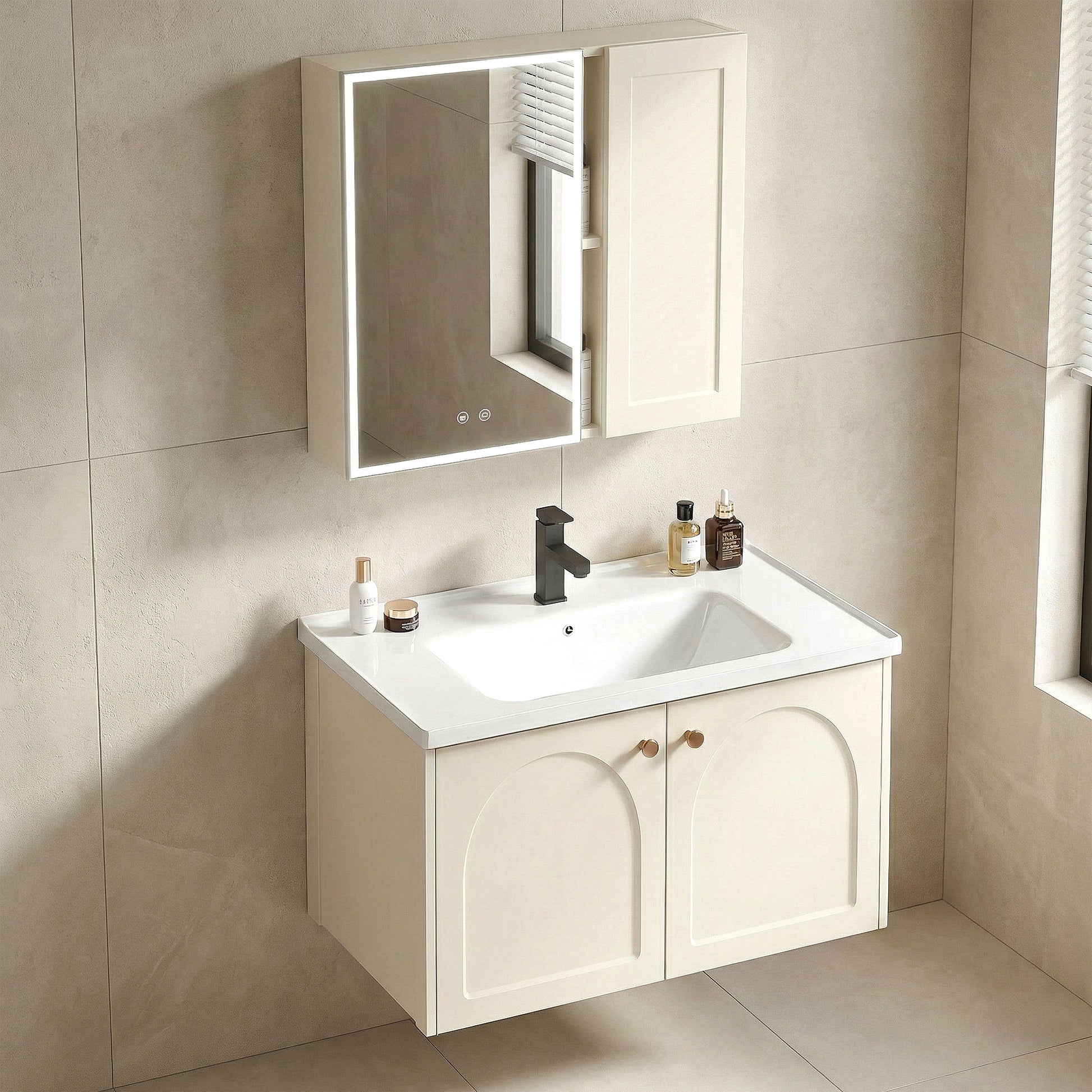 Set mobilier de baie cu lavoar Denver 60cm Creme  5