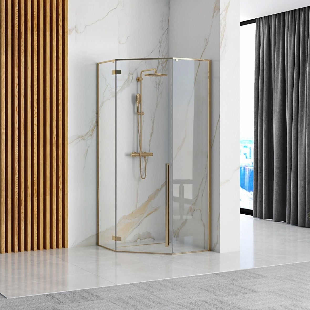 Cabina de dus DIAMOND GOLD  90x90 cm cu cadita Diamond alb 2