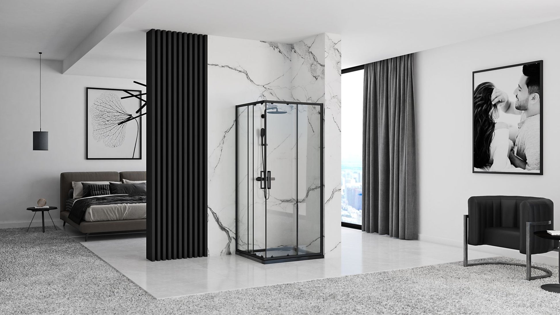 Cabina de dus Rea Punto negru 80x80 cm fara cadita 4