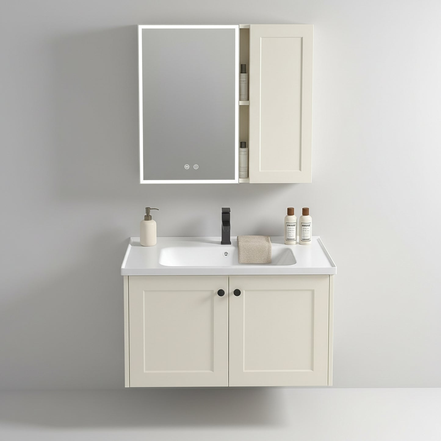 Set mobilier de baie cu lavoar Monti 60cm Creme  1