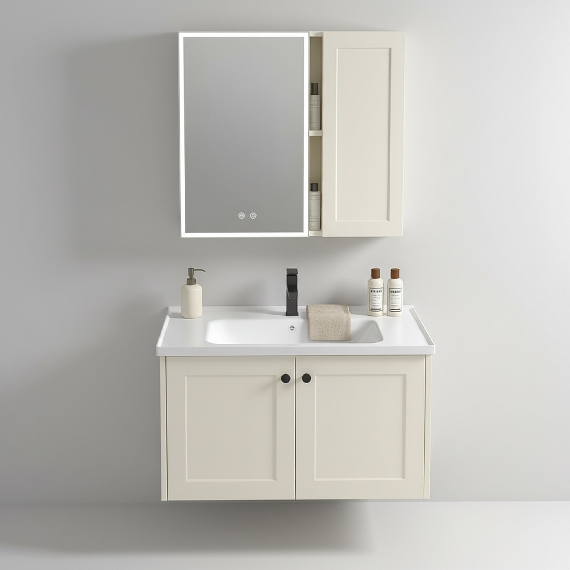 Set mobilier de baie cu lavoar Monti 60cm Creme  1