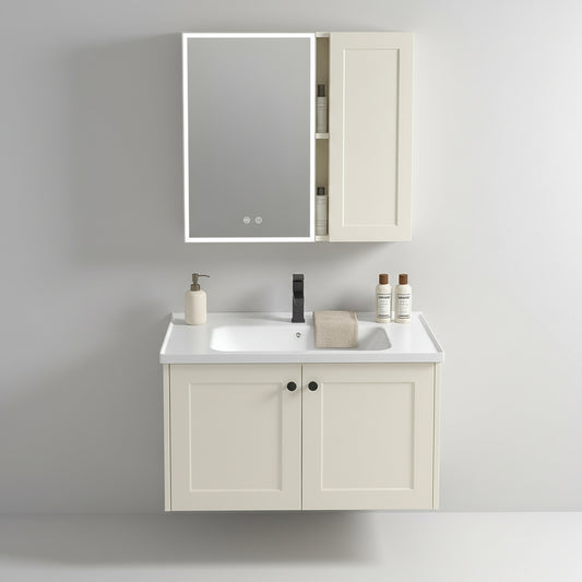 Set mobilier de baie cu lavoar Monti 60cm Creme  1