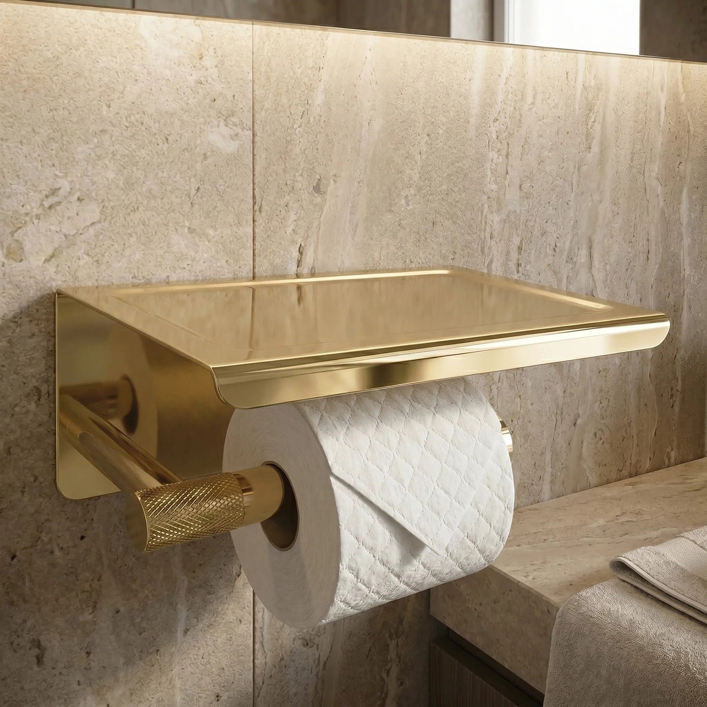 Suport pentru hârtie igienică cu poliță 6613 Modern Gold  6