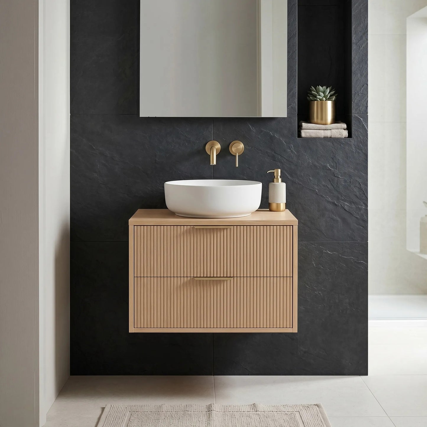 Dulap baie pentru lavoar Rea Mono 60cm Beige  6