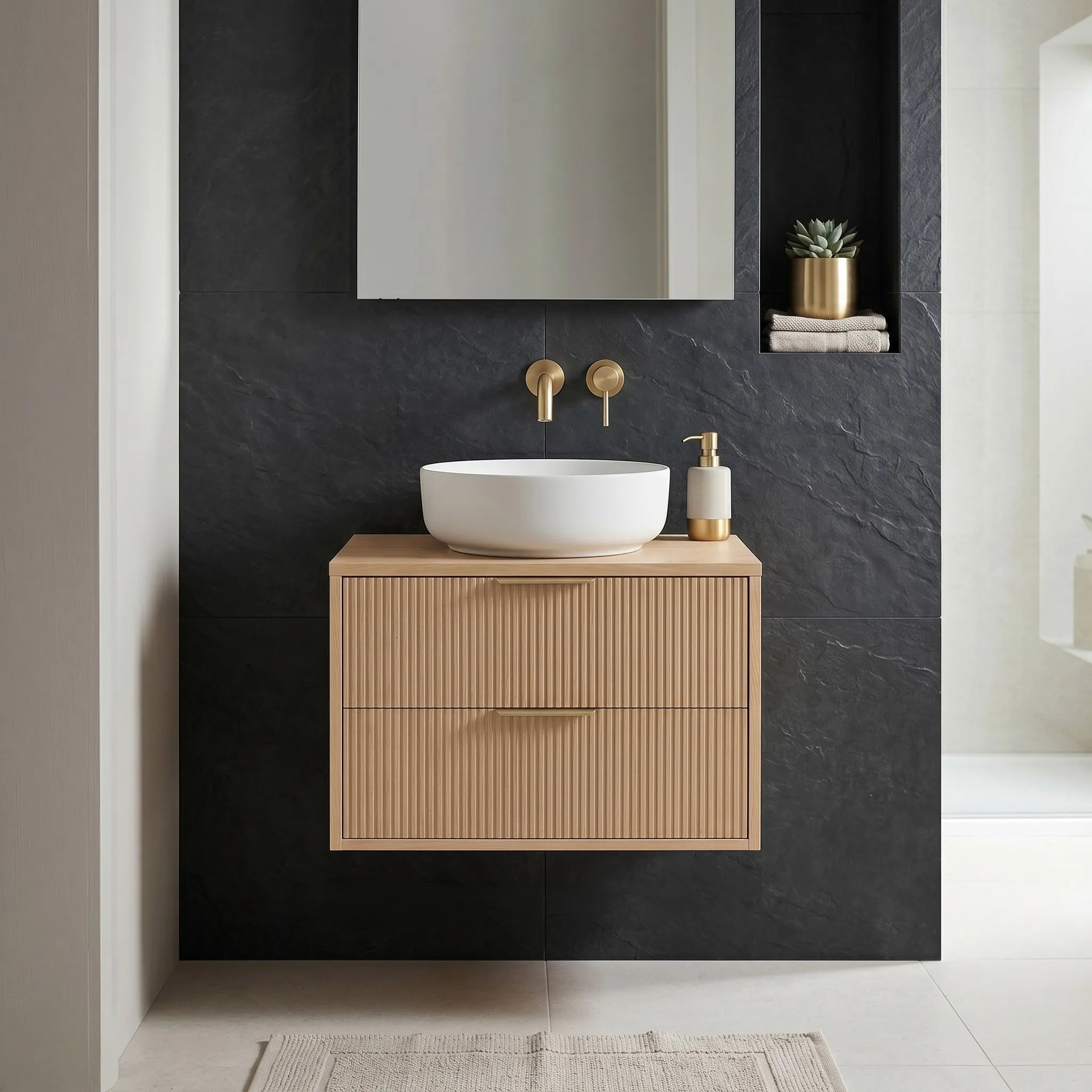 Dulap baie pentru lavoar Rea Mono 60cm Beige  6