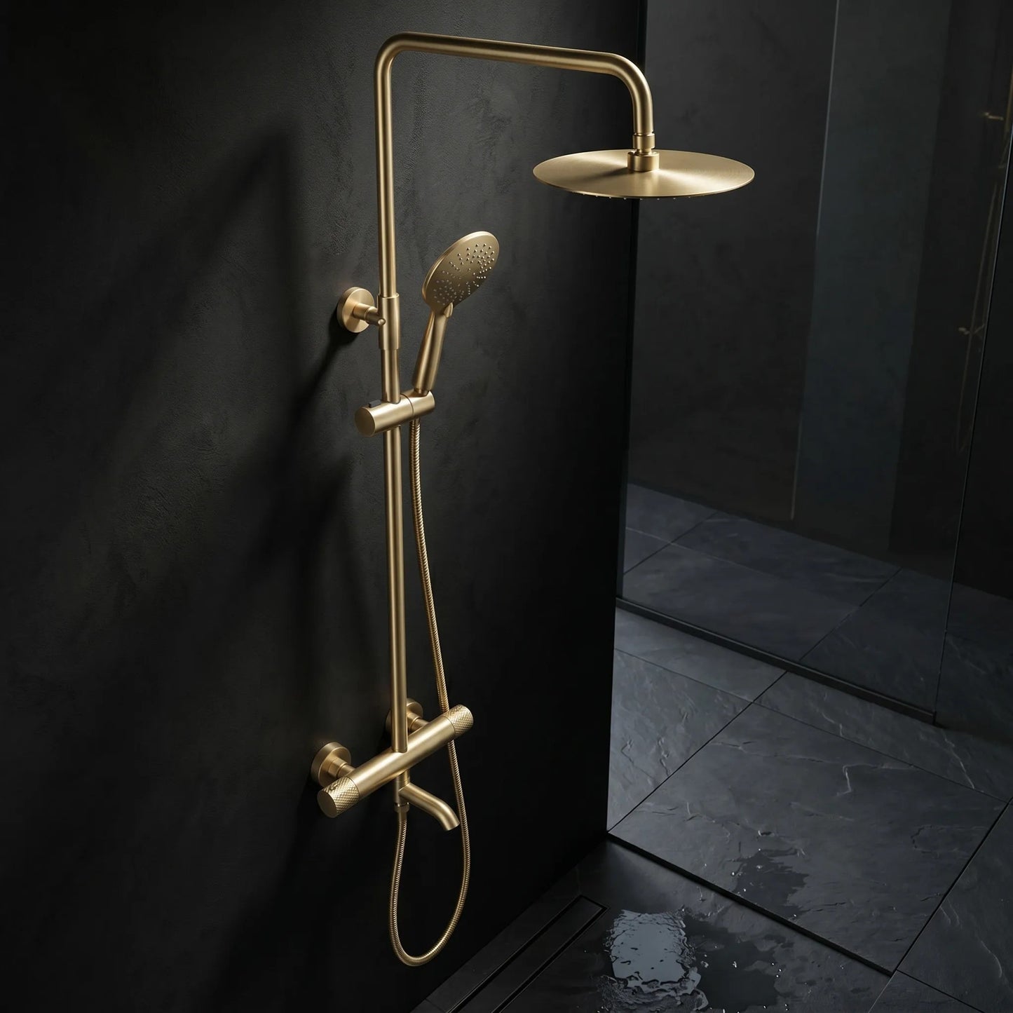 Coloana de dus cu termostat Lungo Diamond Gold Brush  6