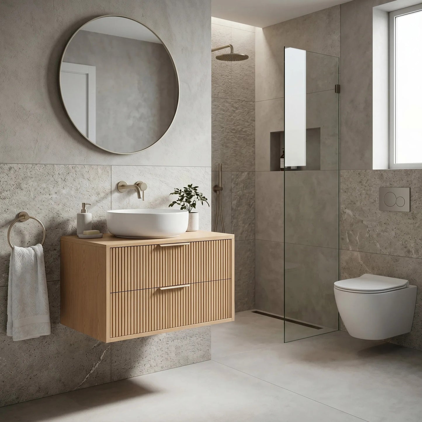 Dulap baie pentru lavoar Rea Mono 80cm Beige  6