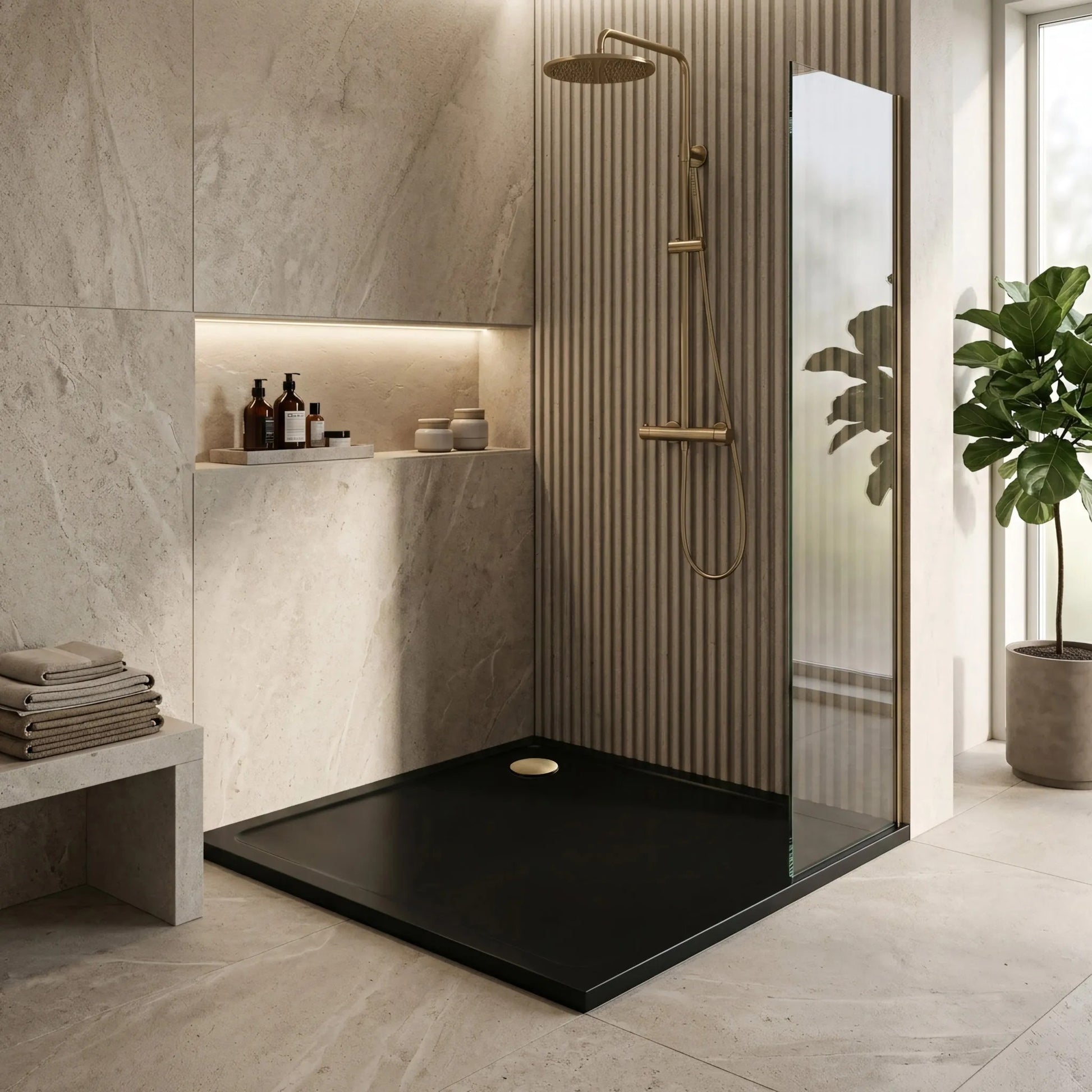 Cada pentru dus din acril Rea Savoy negru 90x90 Capac cupru periat 6