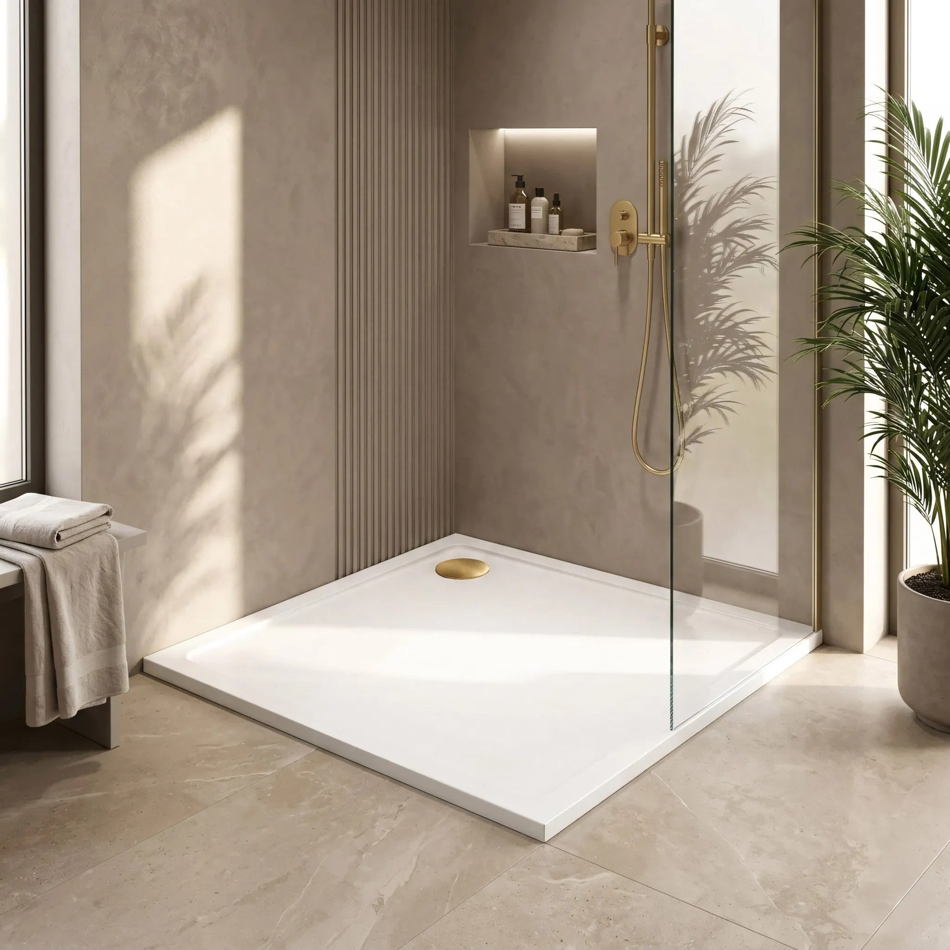 Cada pentru dus din acril Rea Savoy alb  90x90 Capac aur periat 6
